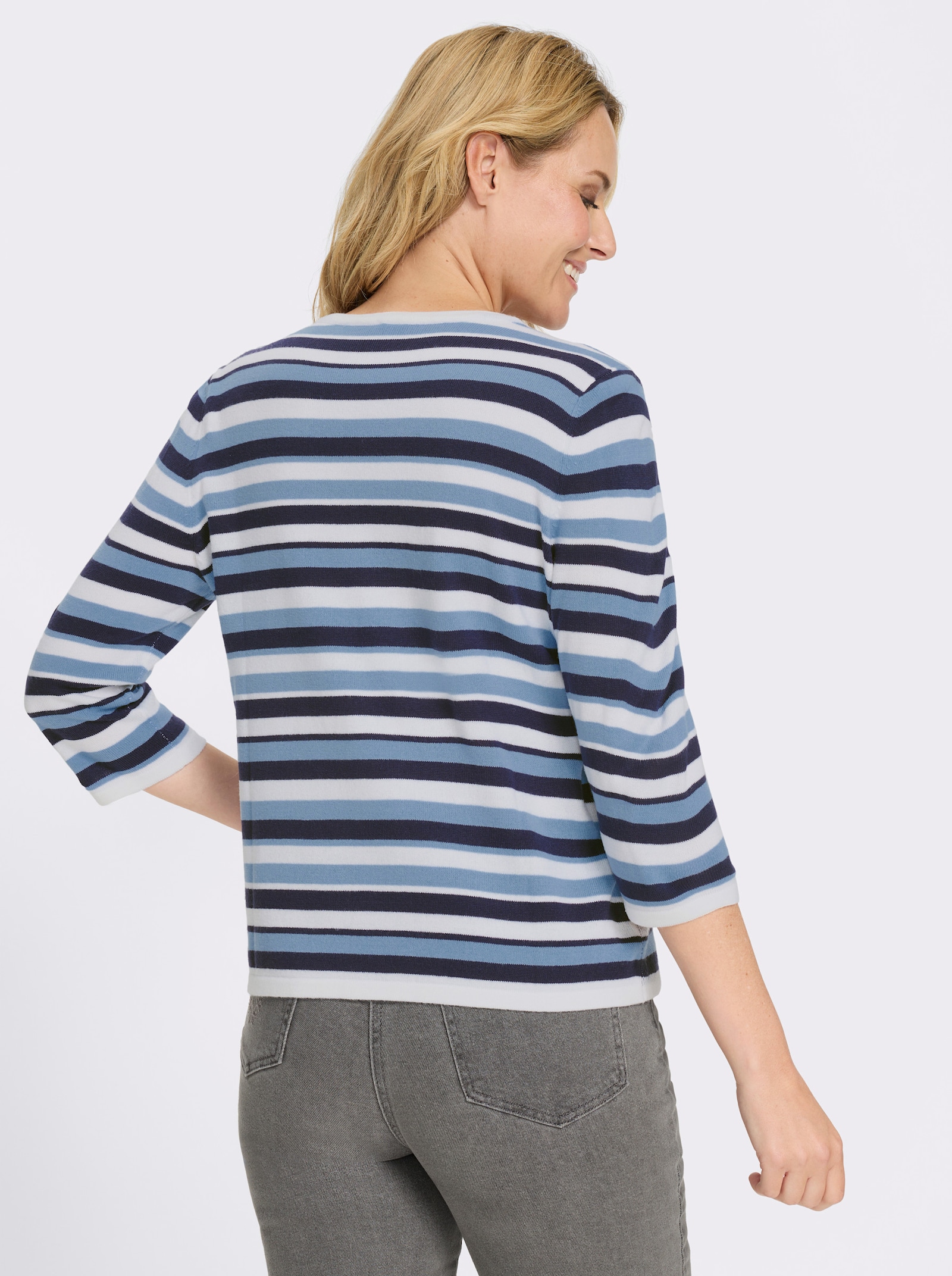 3/4 Arm-Pullover mit Streifen-Muster - marine-himmelblau-gemustert