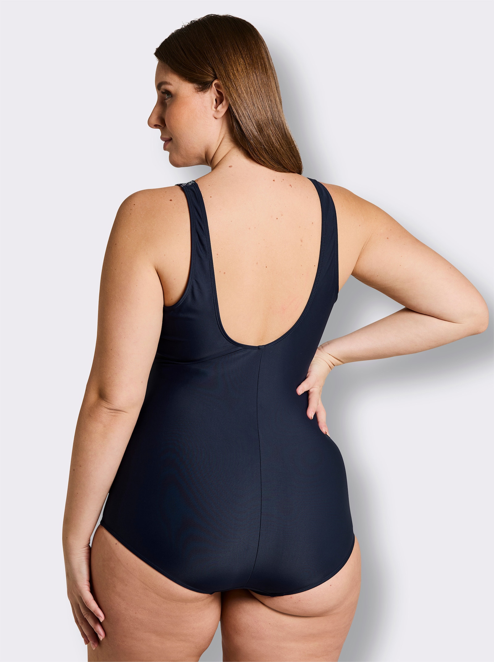 feel good Badeanzug mit Raffungen - marine-smaragd-bedruckt