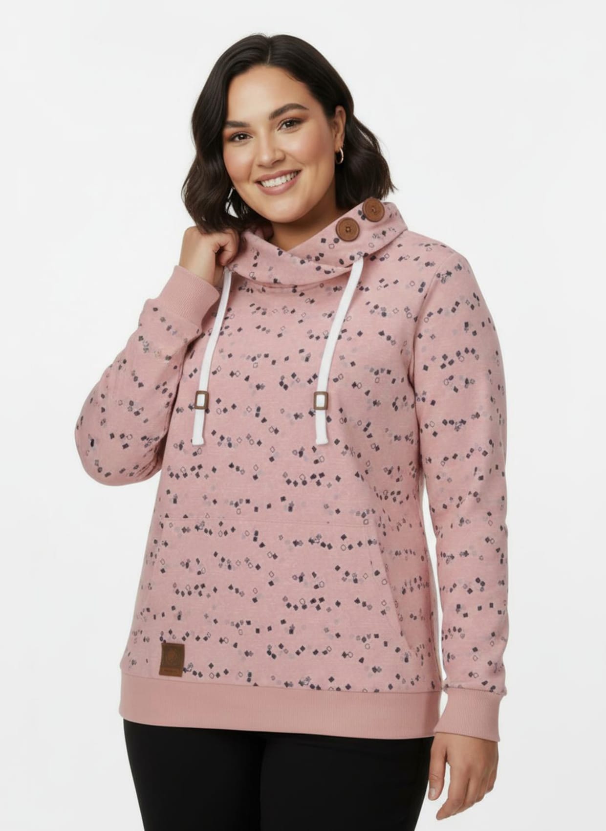 Sweatshirt mit Zierknöpfen - rosenquarz-marine-bedruckt