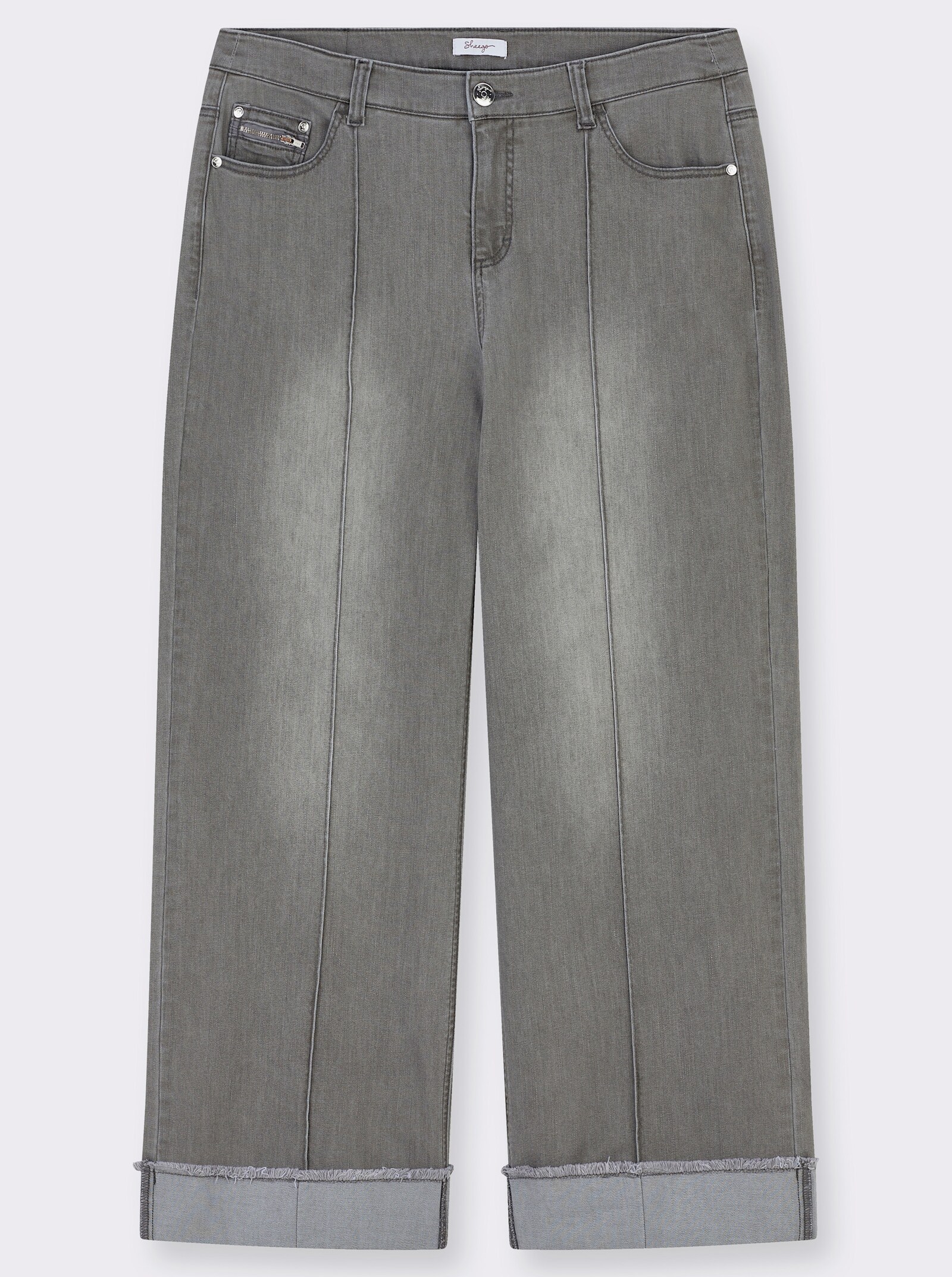 sheego Jeans weit, mit Biese und Saumumschlag - light grey-denim