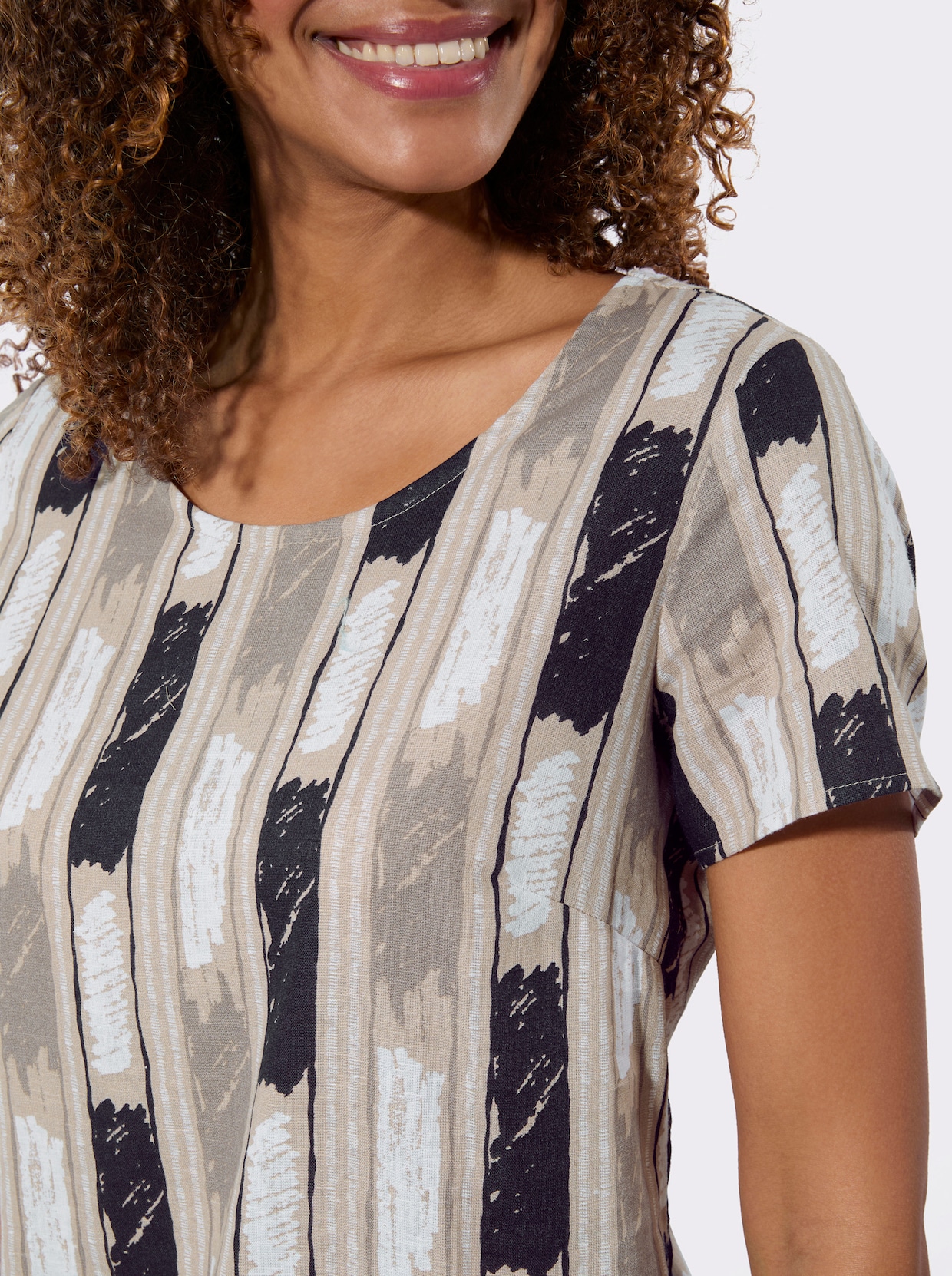 Druckkleid - taupe-ecru