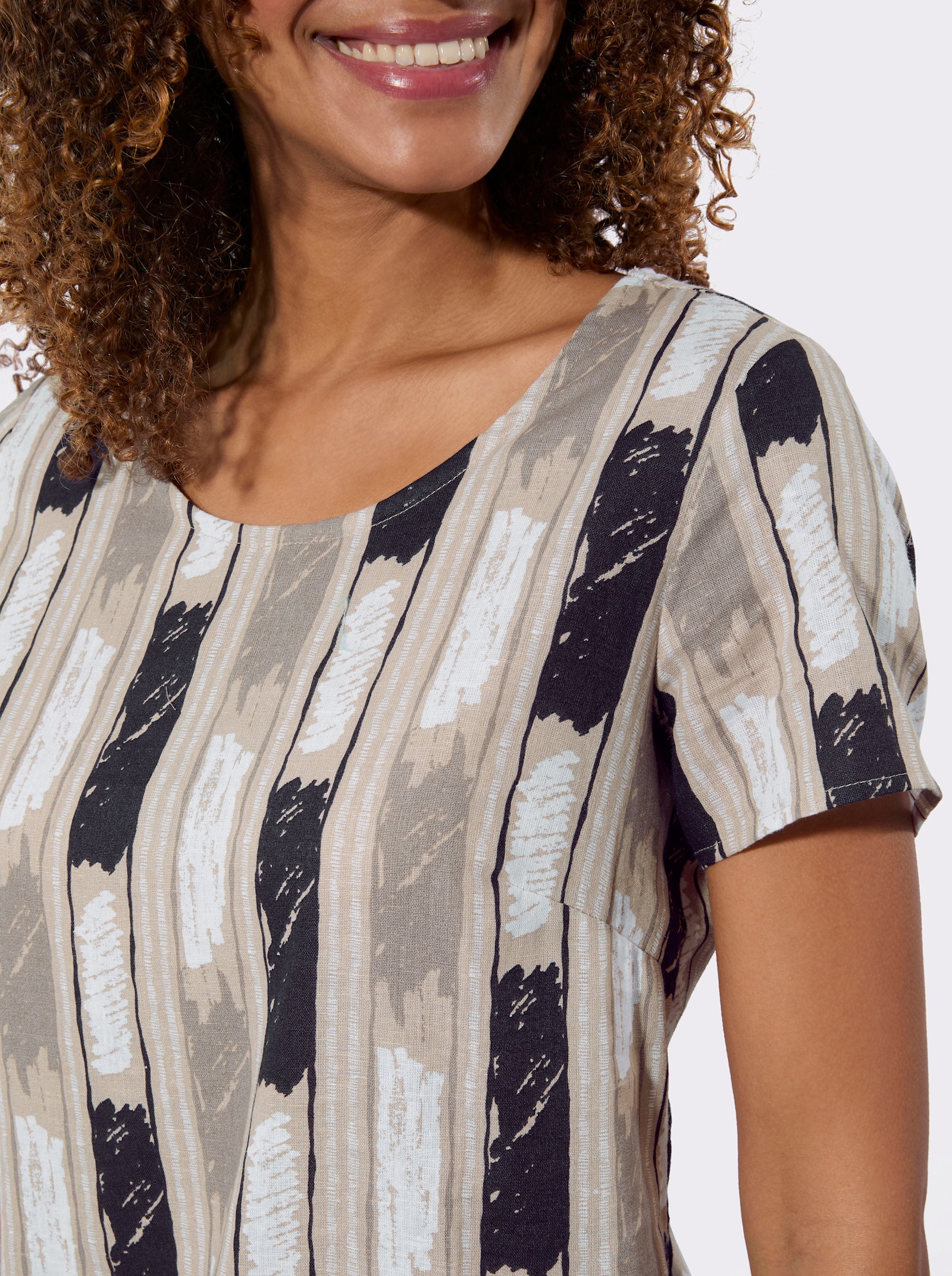 Druckkleid mit seitlichen Taschen - taupe-ecru