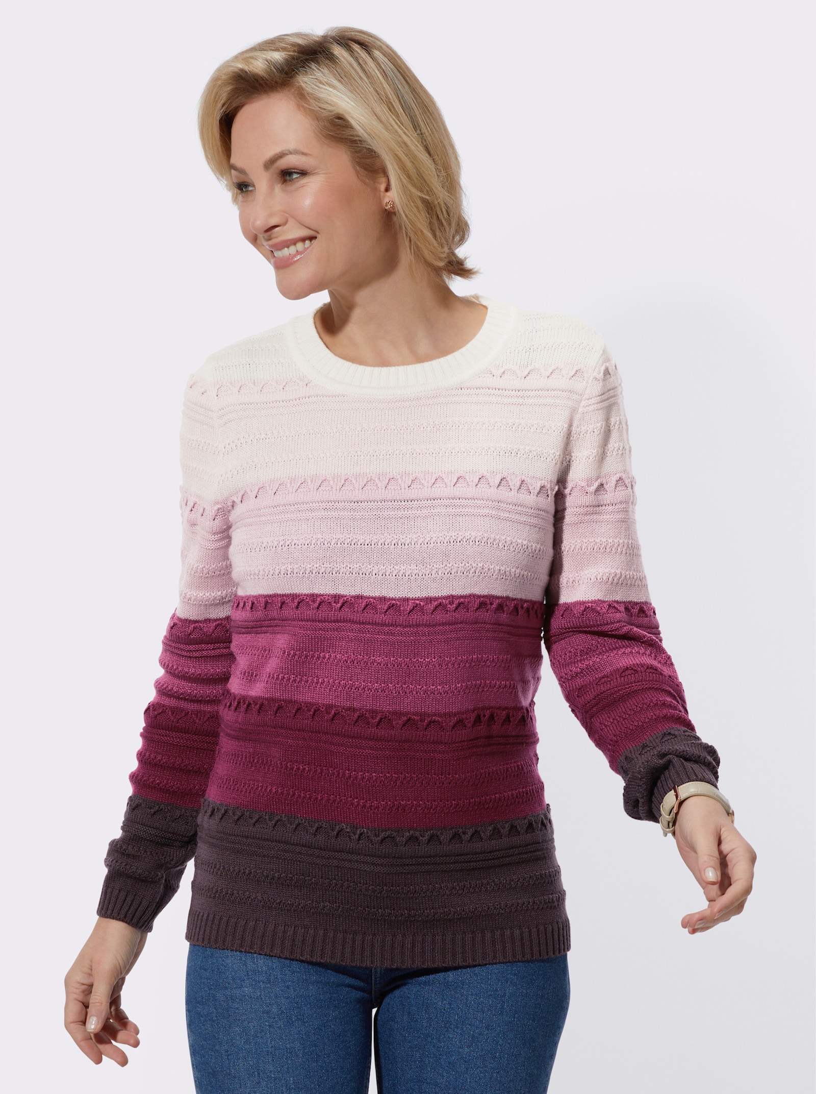 Langarm-Pullover mit Blockstreifen - erika-gemustert