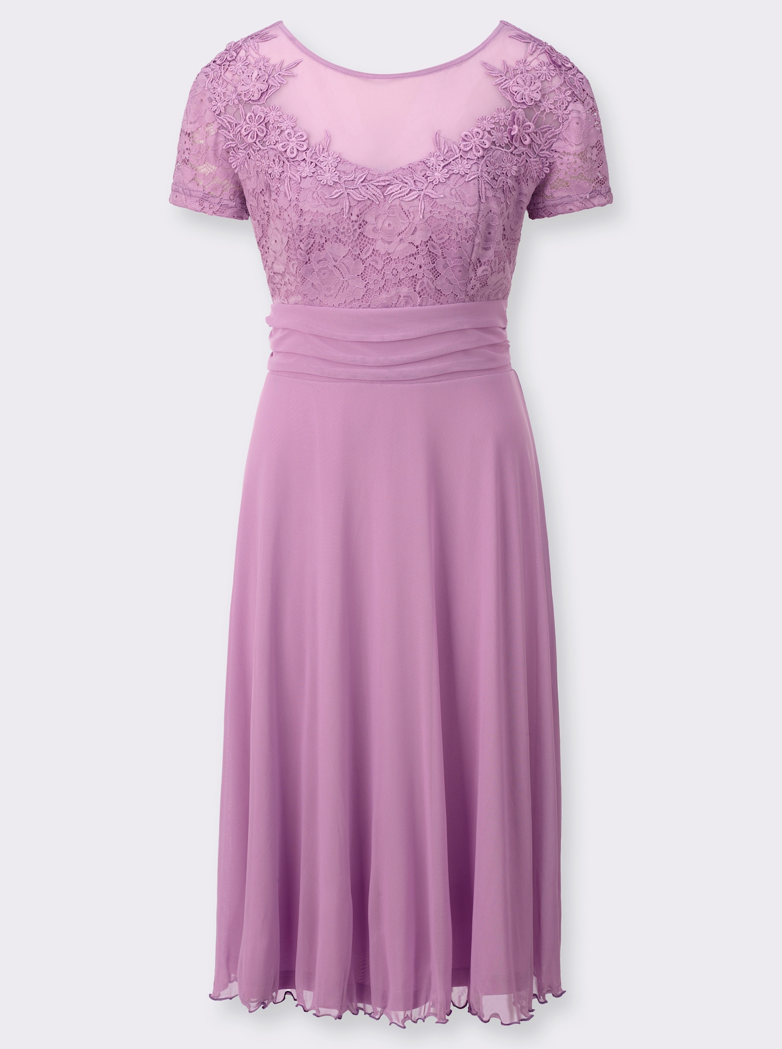 Kanten jurk met delen van mesh - orchidee