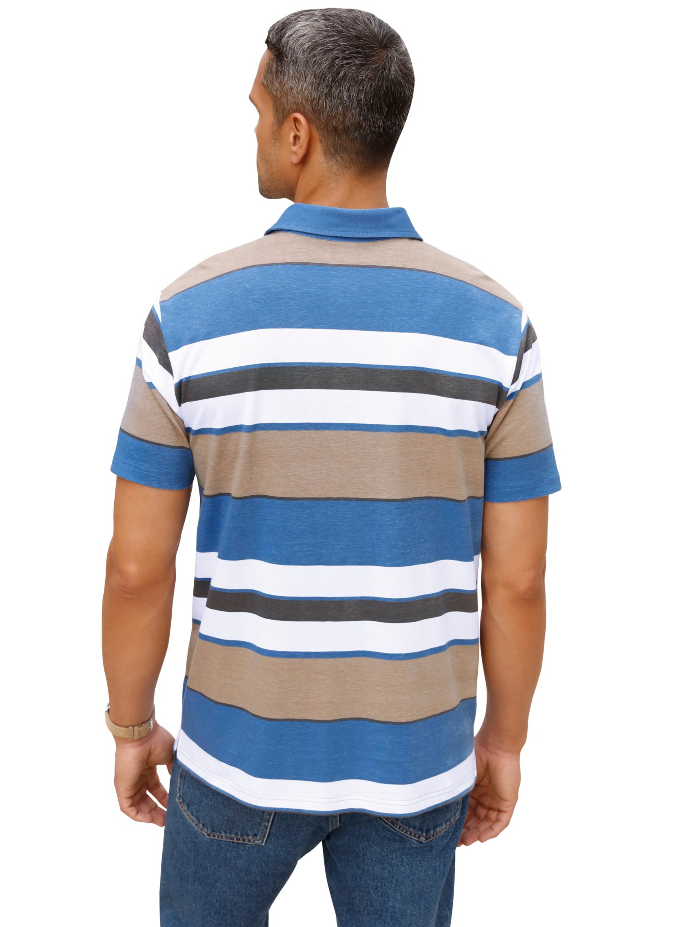 Poloshirt - beige-blau-gestreift