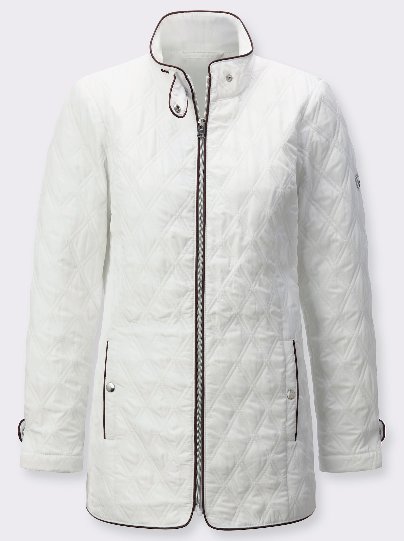 Steppjacke mit Lederimitat-Paspelierungen - ecru