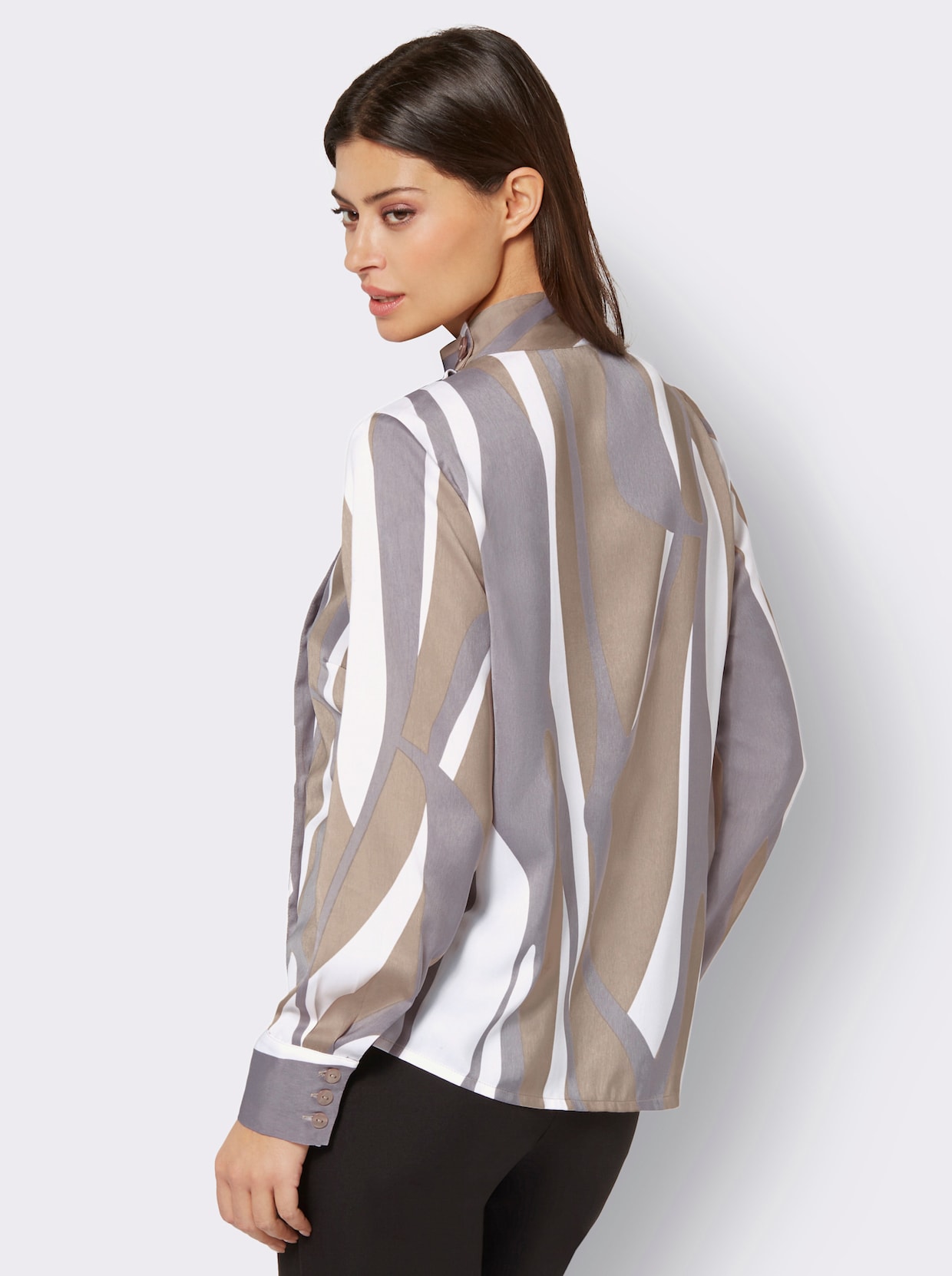 Blouse met opstaande kraag - sesam/grijs bedrukt
