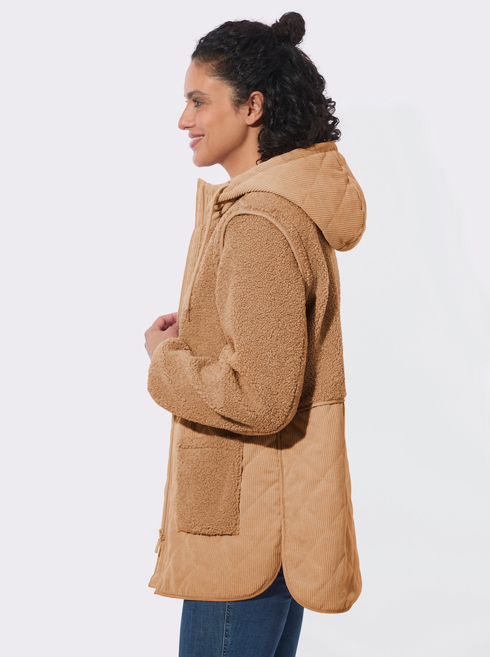 2-in-1-Jacke aus Teddyfleece und Cord - camel
