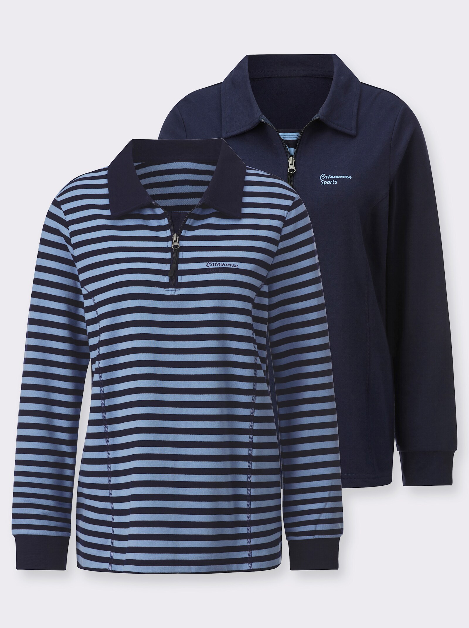 Catamaran Sports Sweatshirt in set van 2 - marine + marine/bleu gestreept
