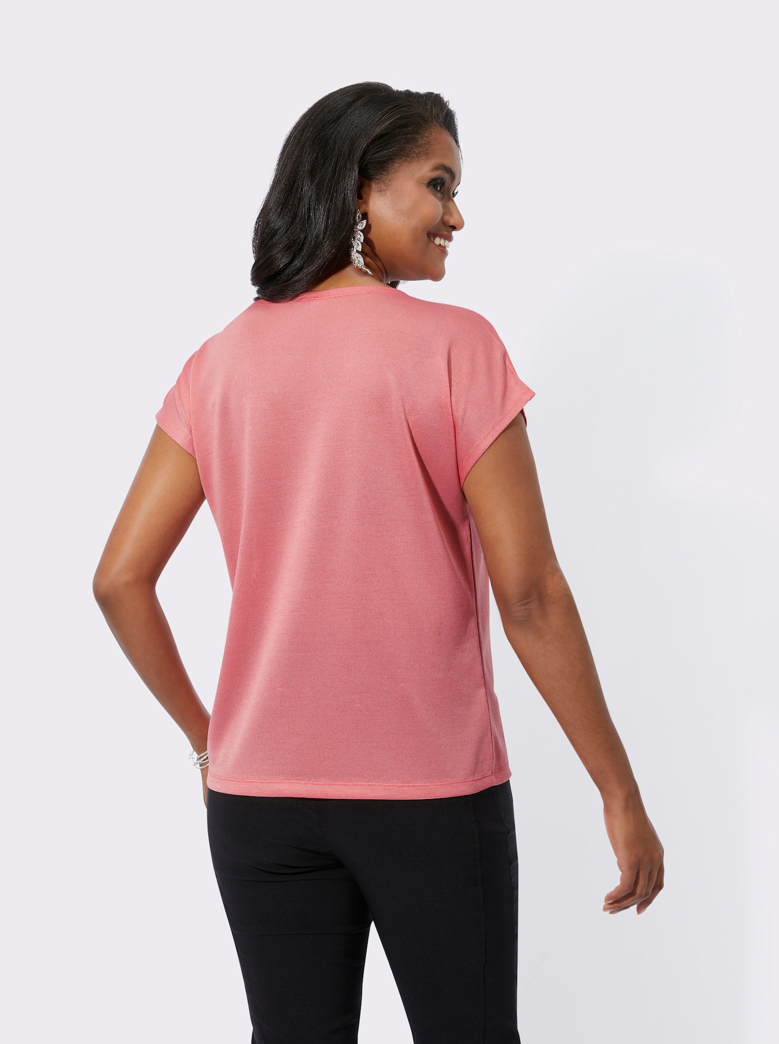 Shirt met korte mouwen en kantinzet opzij - flamingo