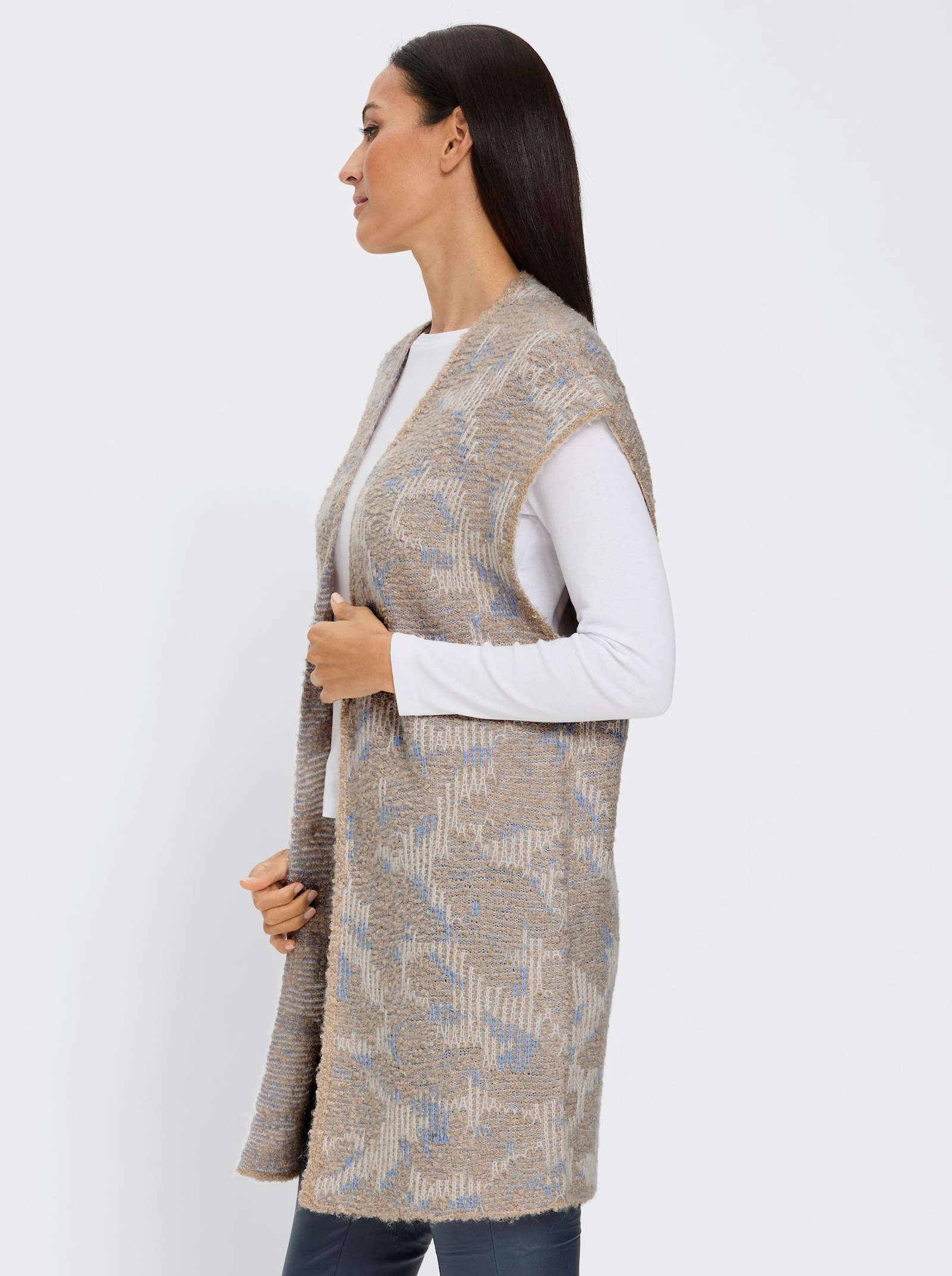 heine Strickweste - mittelblau-champagner-gemustert