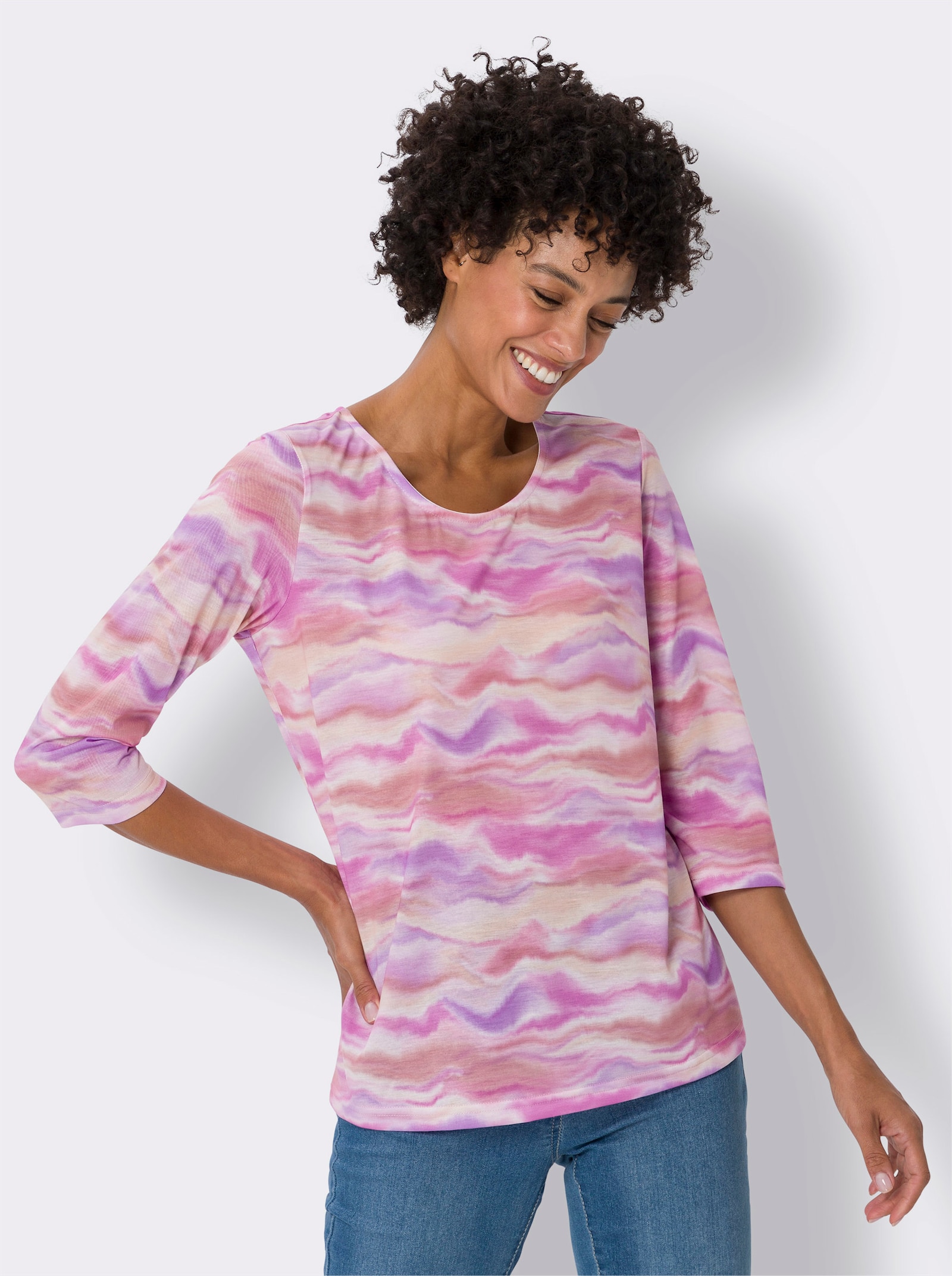 Shirt met 3/4-mouwen en print - fuchsia/lavendel bedrukt