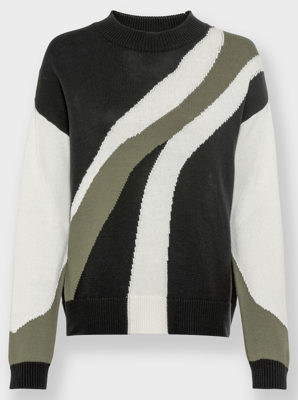 heine Pullover met ronde hals - kaki/zwart gedessineerd