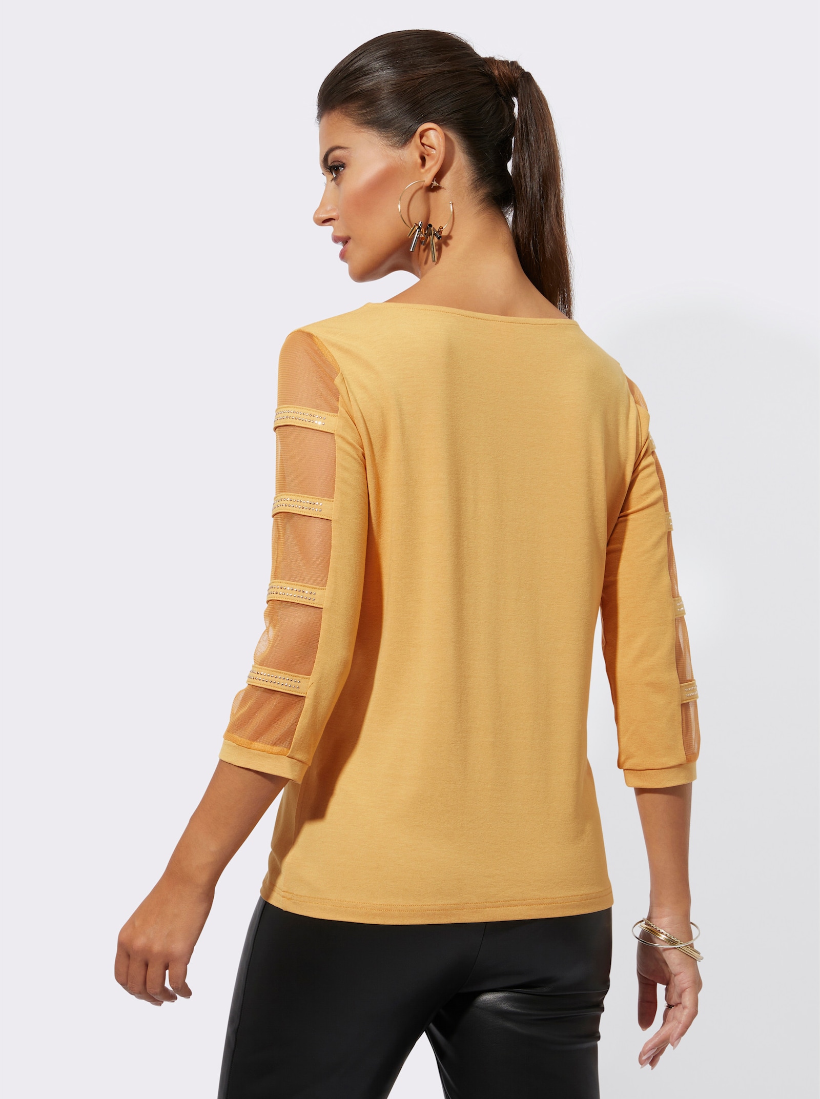 3/4-Arm-Shirt mit transparenten Einsätzen - ocker