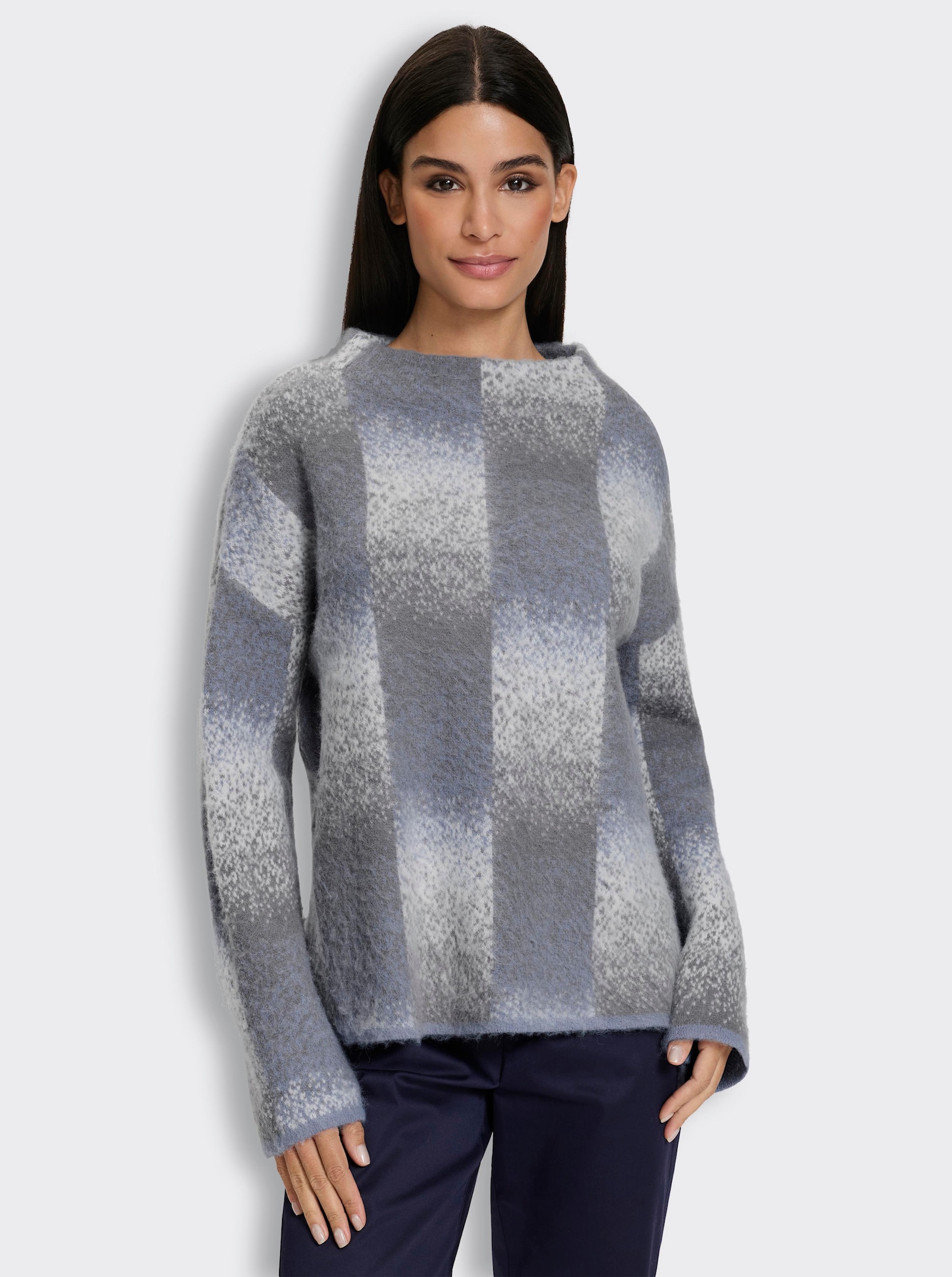 heine Jacquardpullover mit Seitenschlitzen - hellblau-hellgrau-gemustert