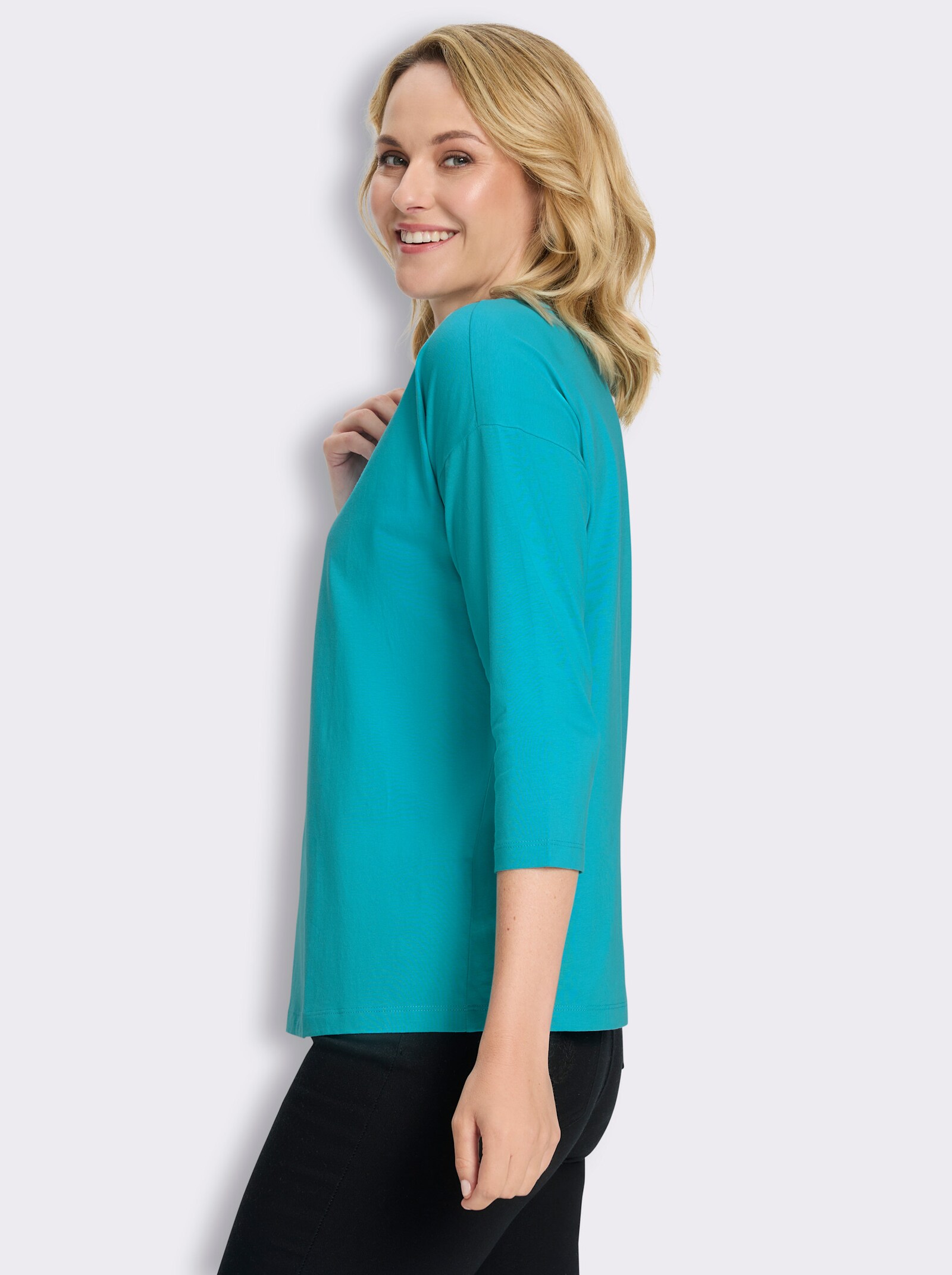 3/4-Arm-Shirt in Baumwoll-Qualität - türkis