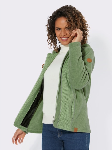 Fleecejacke mit melierten Einsätzen - reseda