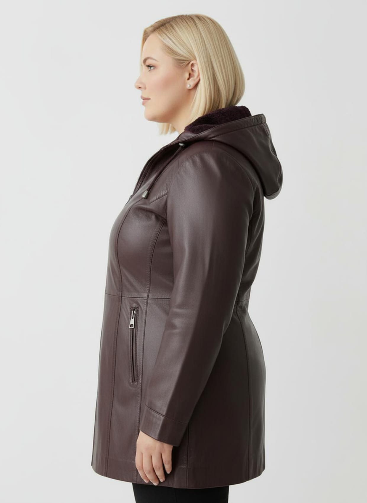 Lederjacke mit abnehmbarer Kapuze - burgund