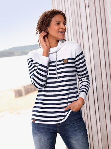 Sweatshirt - weiss-marine-geringelt