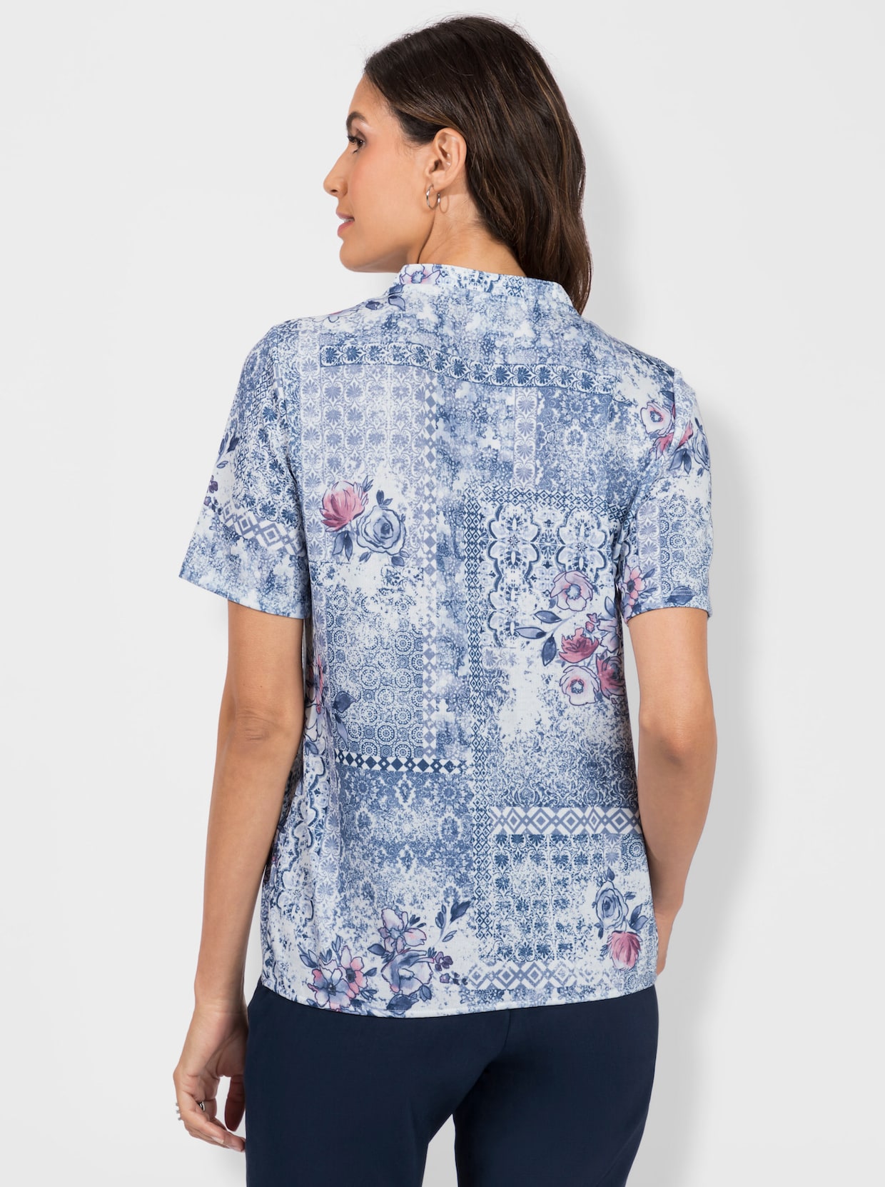 Print-Shirt - ecru-taubenblau-bedruckt