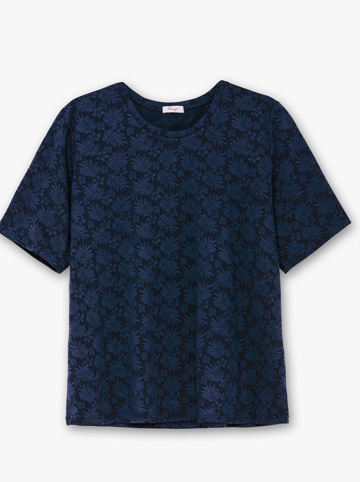 sheego Rundhalsshirt mit tonigem Jacquardmuster - tiefblau