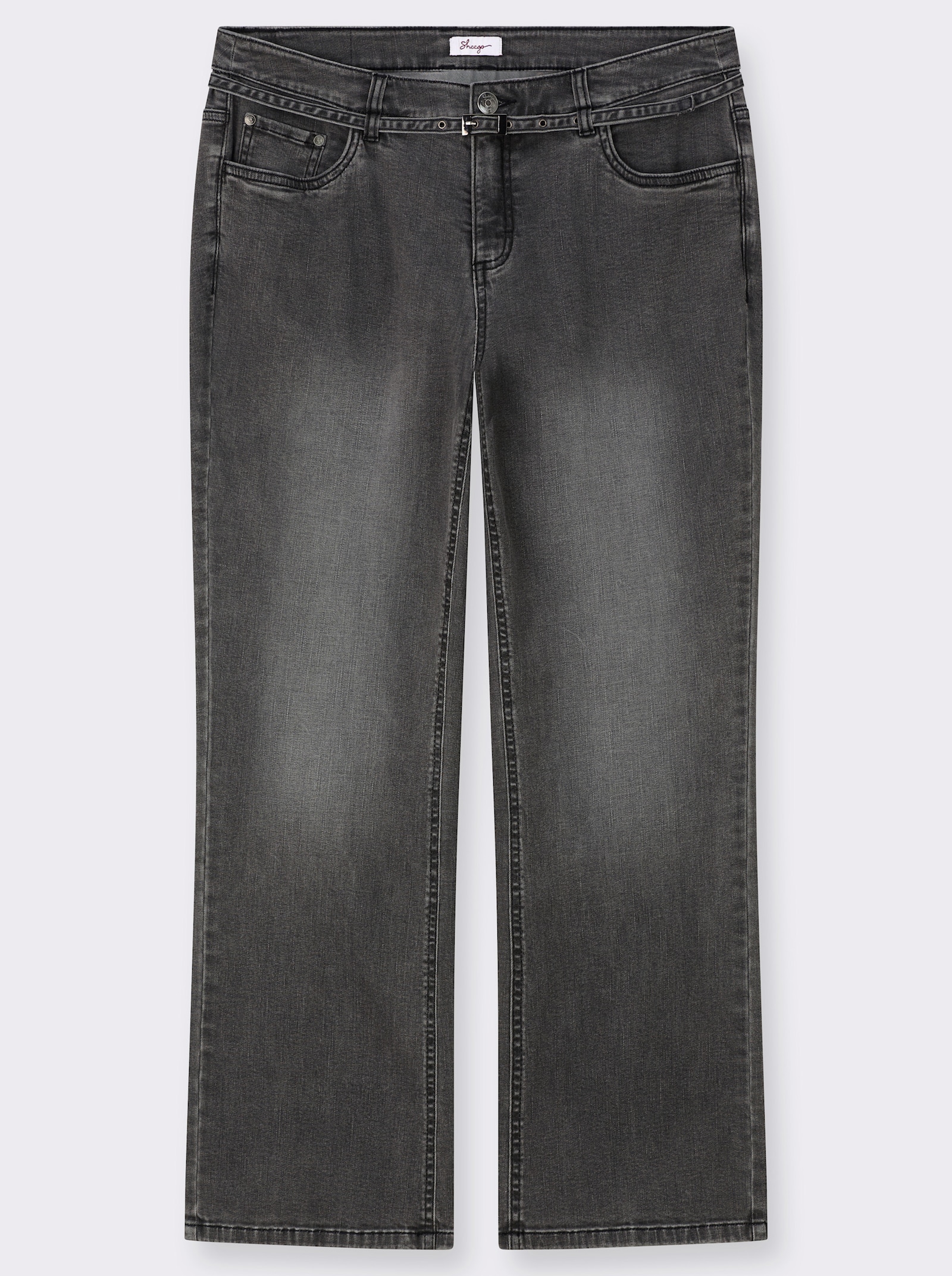 sheego Bootcut-Jeans mit schmalem Gürtel - grey-denim