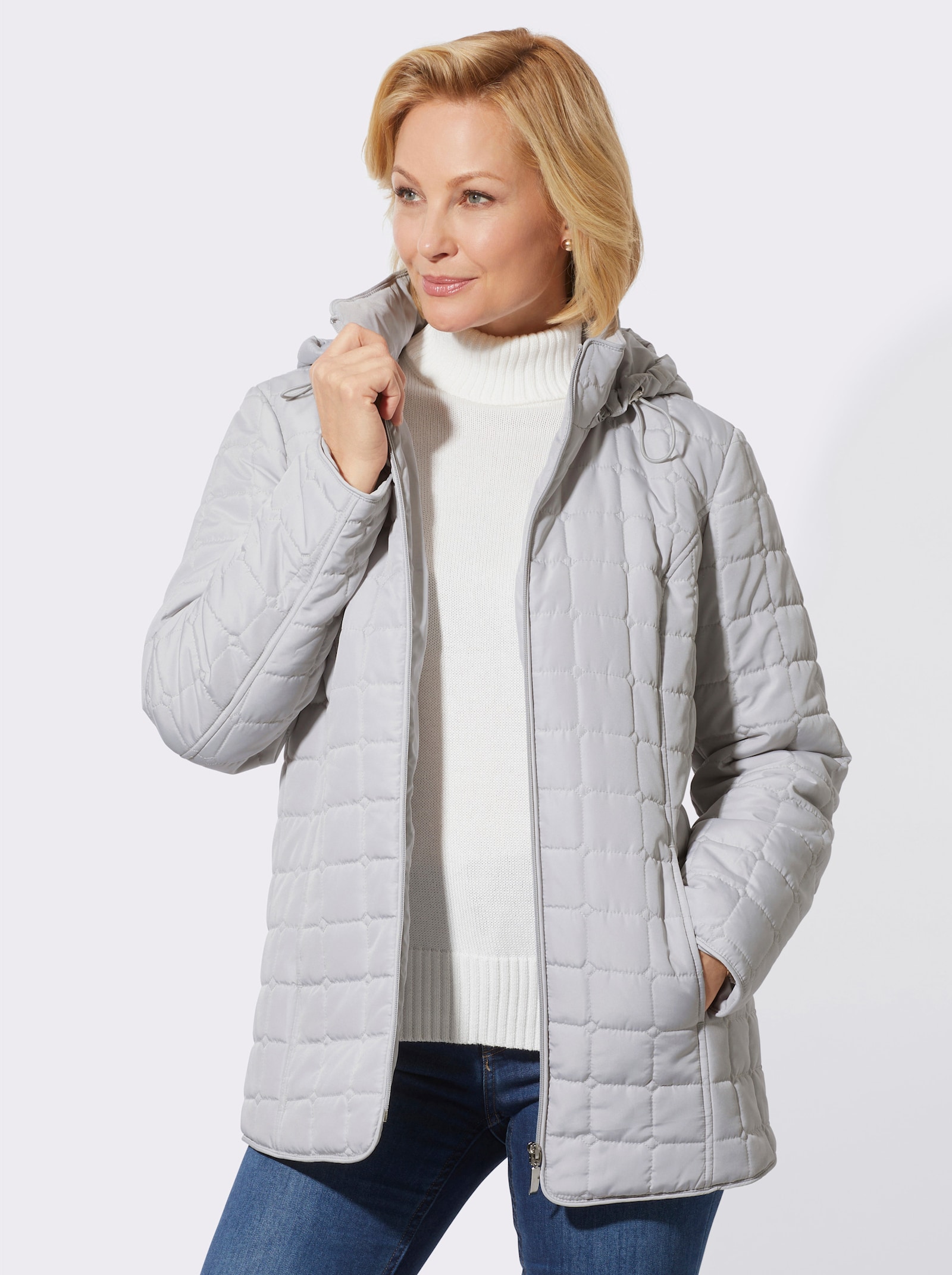 Steppjacke mit abzippbarer Kapuze - hellgrau