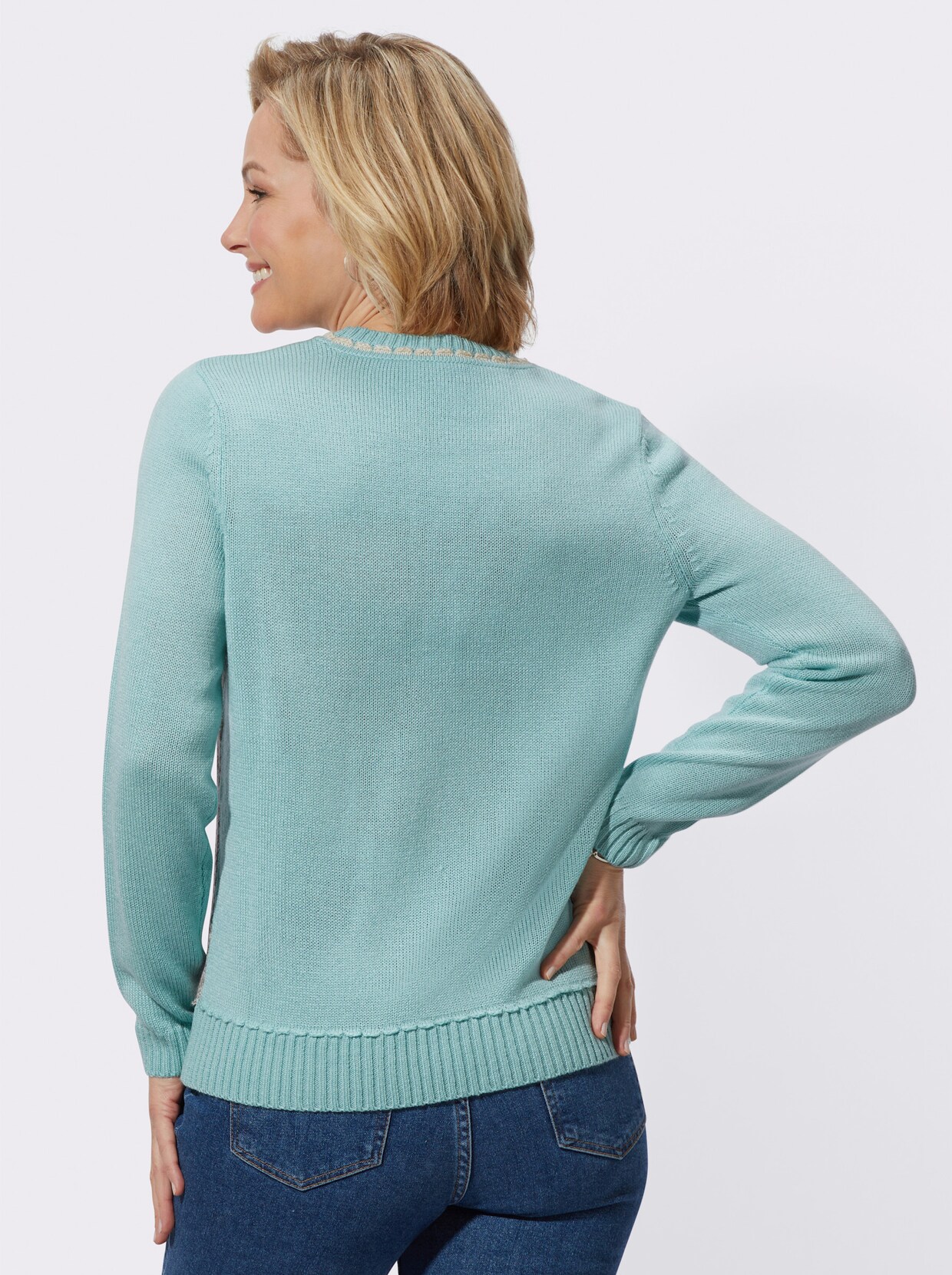 Intarsienpullover - mint-sand-gemustert