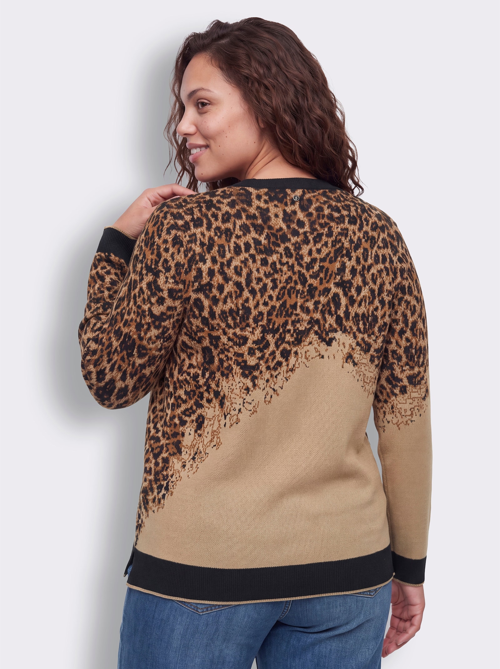 sheego Pullover met jacquard, versierd met glitterstrepen - choco/cognac gedessineerd