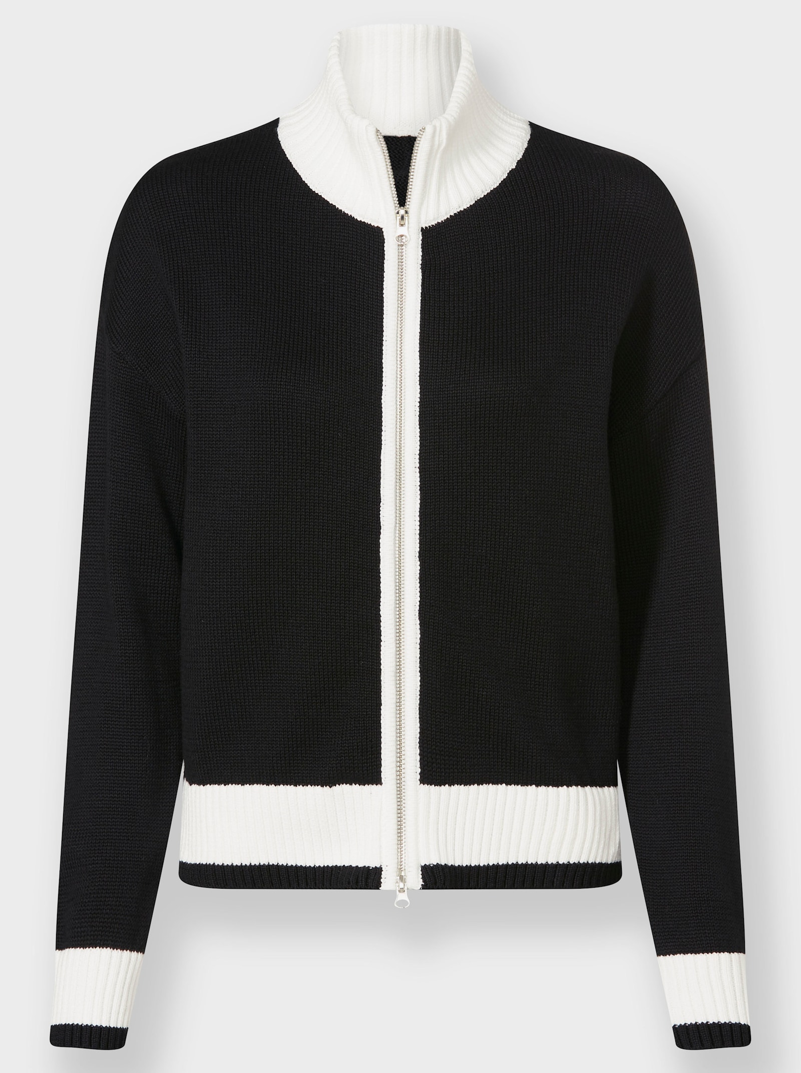 heine Strickjacke mit Kontrast-Akzenten - schwarz-ecru-gemustert