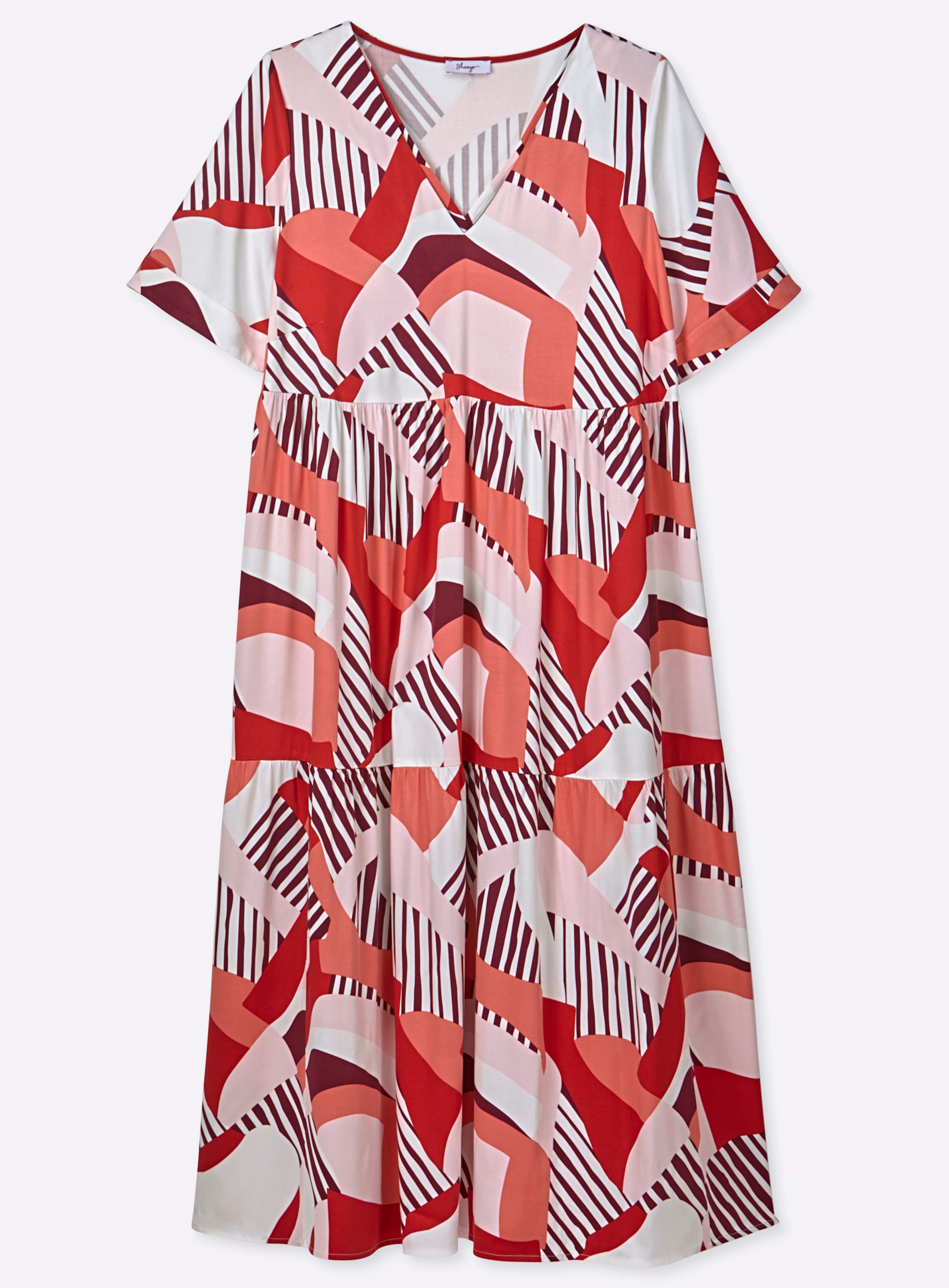 Sheego Damen Rot/Orange Maxikleid "Kleid", Gr. 42, Normalgrößen, Bunt (Erdbeere, Koralle, Bedruckt), 97% Viskose, 3% Elasthan, Bedruckt, Gemustert, Mehrfarbi... - Bild 2