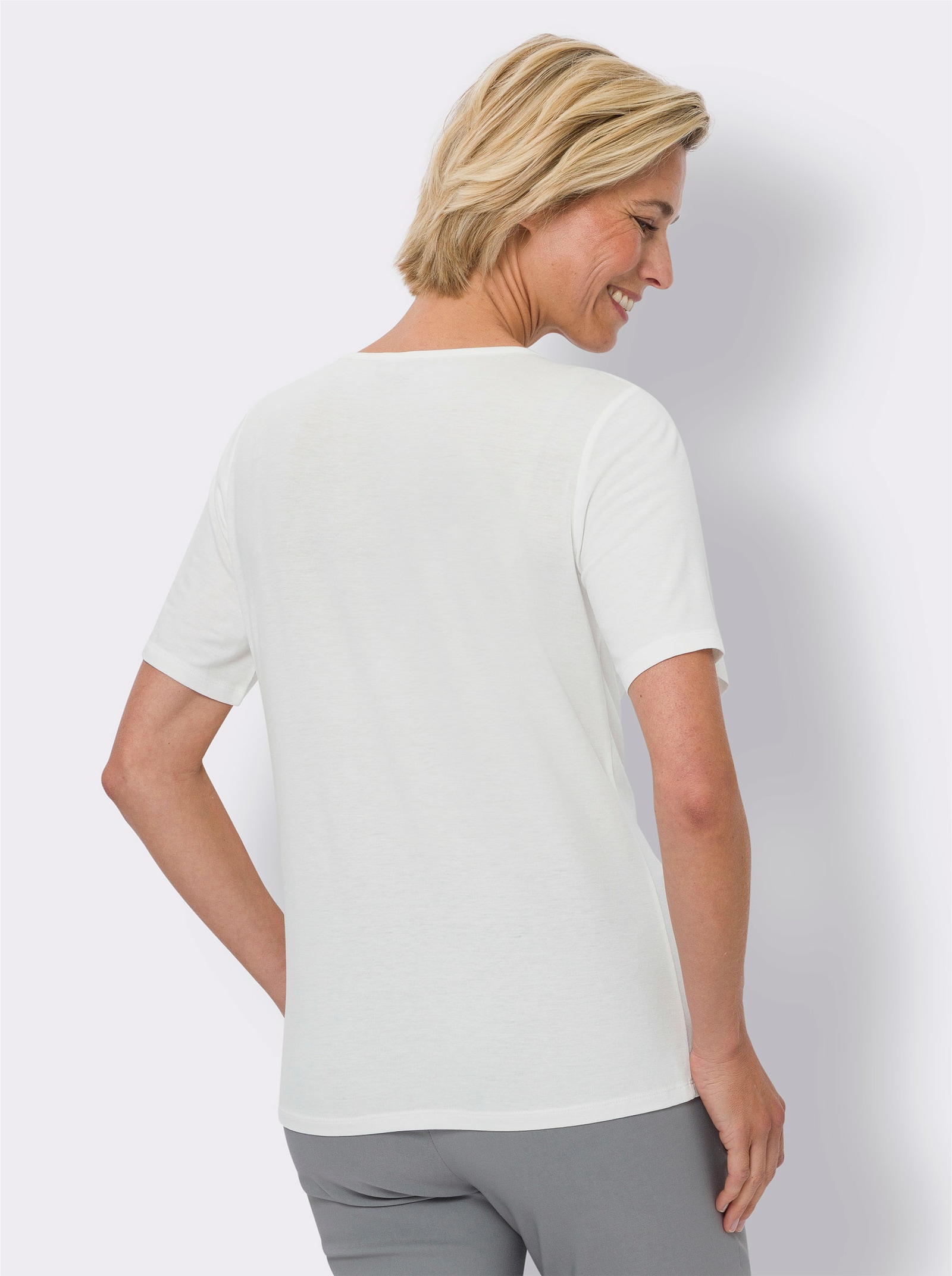 Kurzarmshirt mit Zierschnalle - ecru