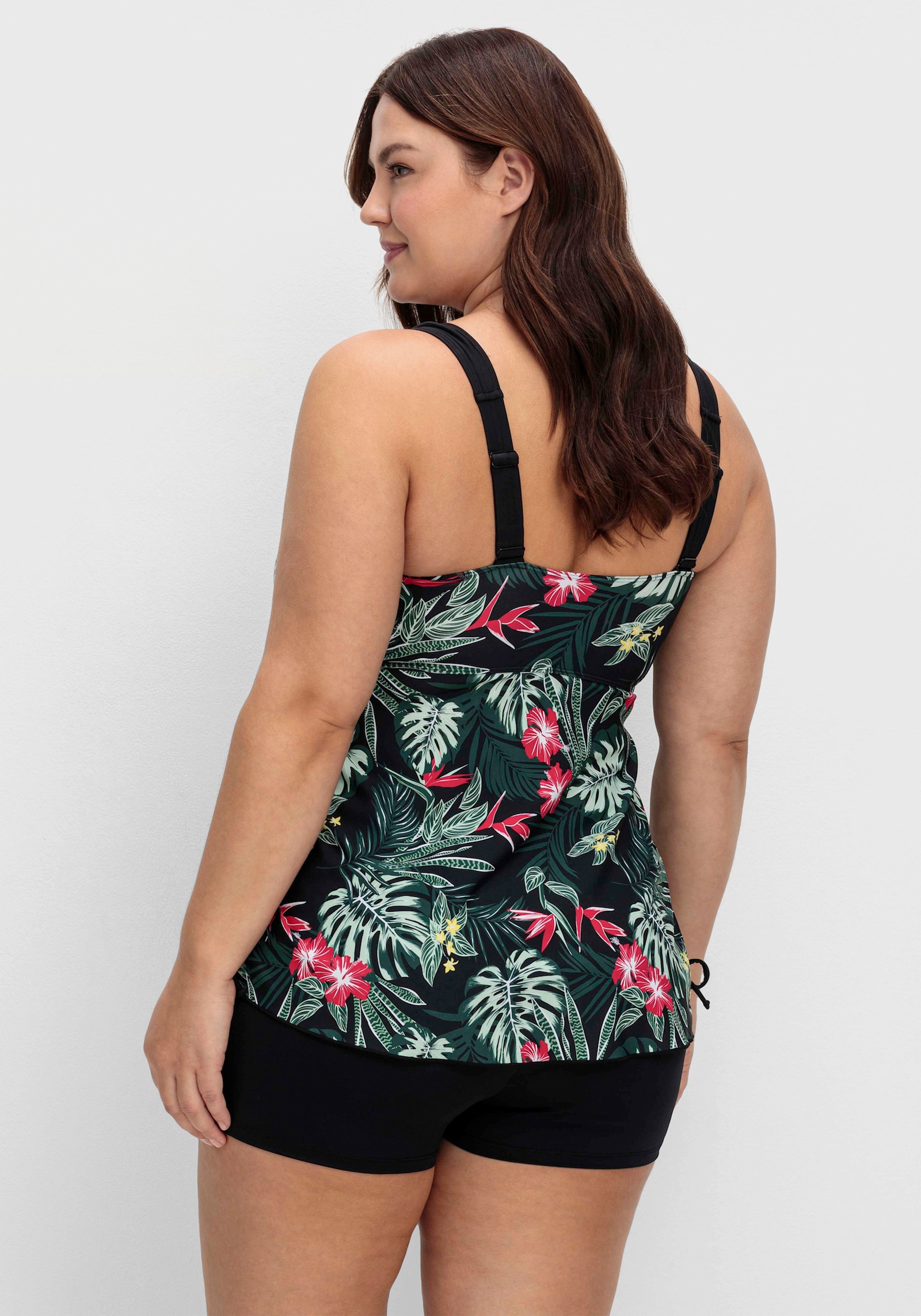 sheego Tankini-Oberteil mit Tropical-Print - schwarz-gemustert