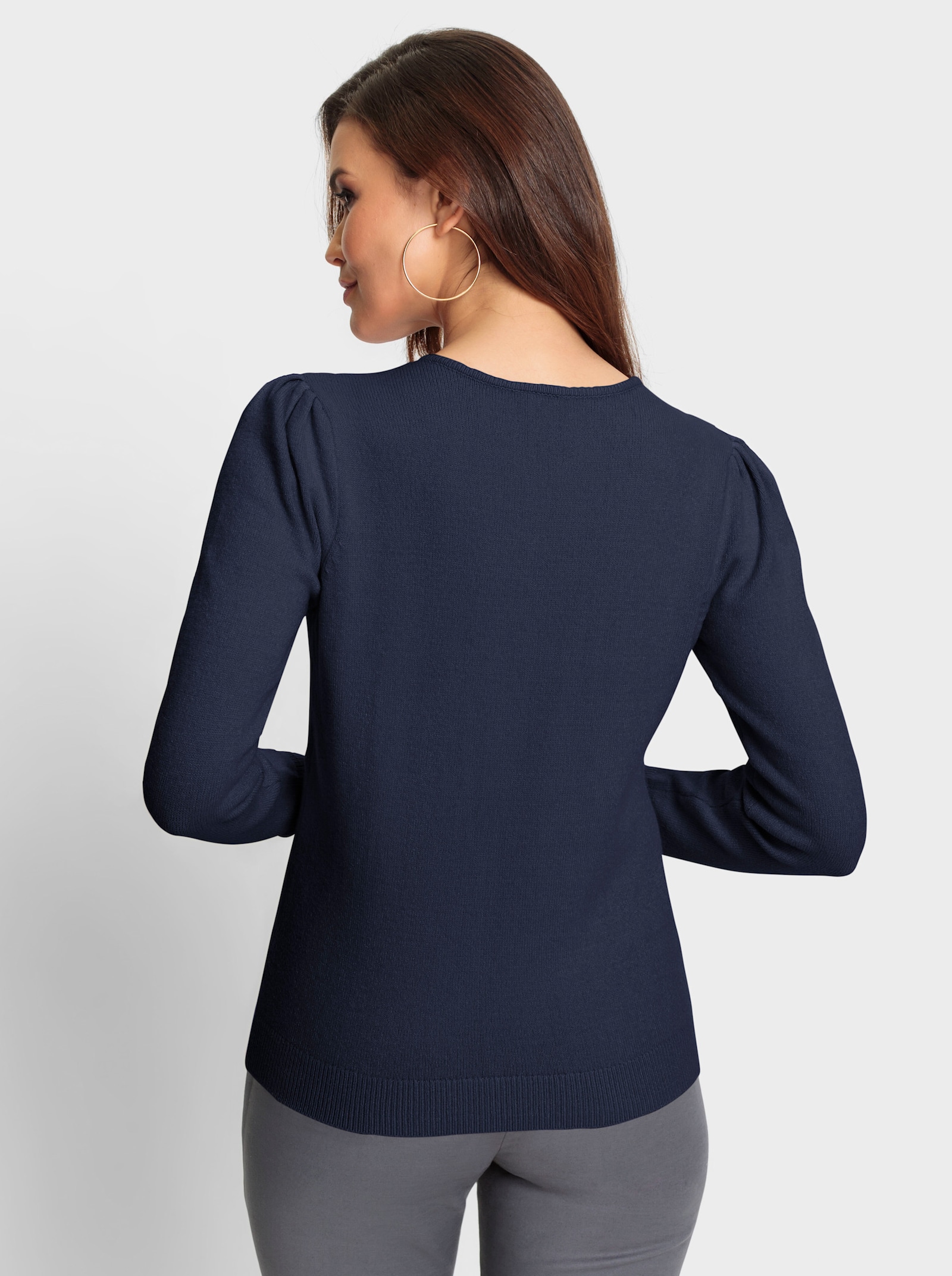 Langarm-Pullover mit Spitzen-Verzierung - marine