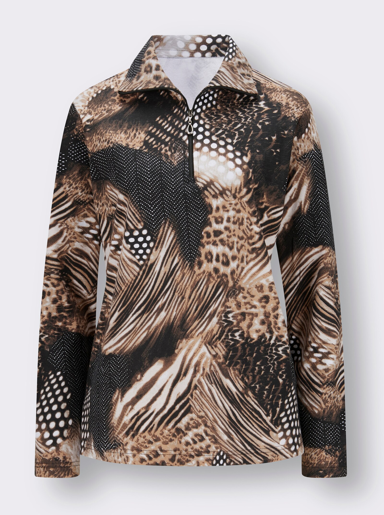 Shirt met lange mouwen en polokraag - zand/zwart bedrukt