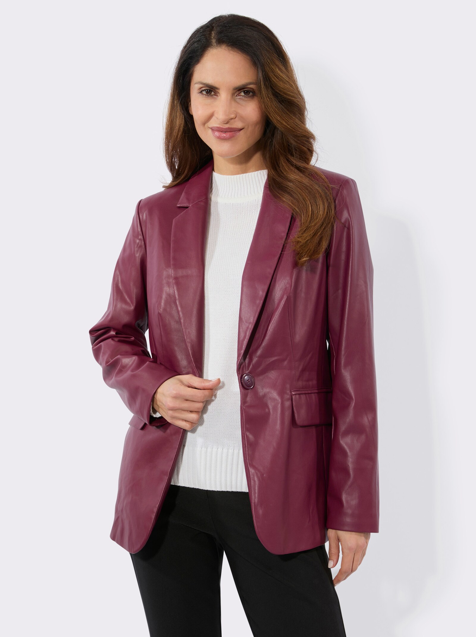 Lederimitat-Blazer mit Reverskragen - bordeaux