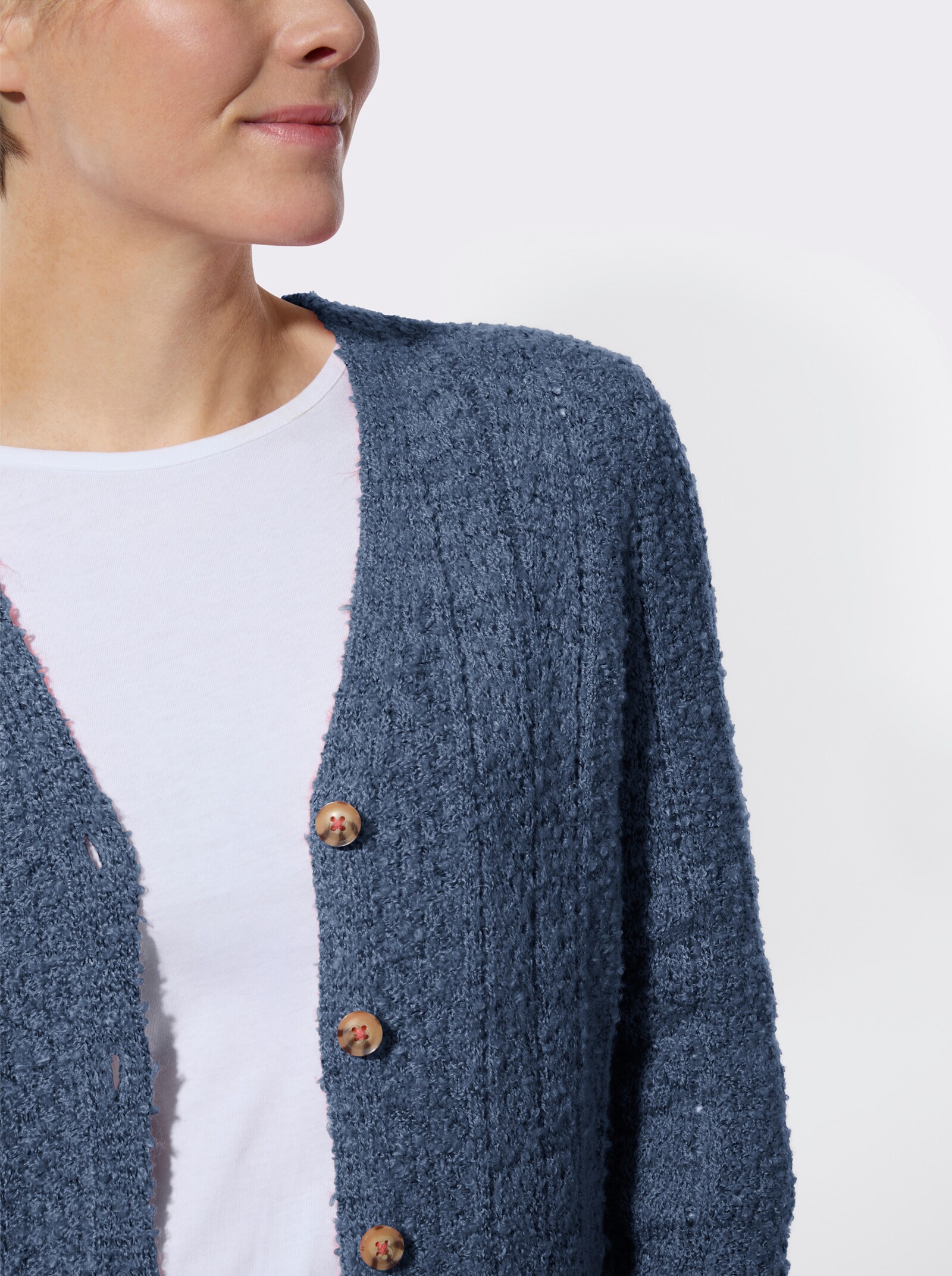 Strickjacke mit Bouclé-Struktur - jeansblau-meliert
