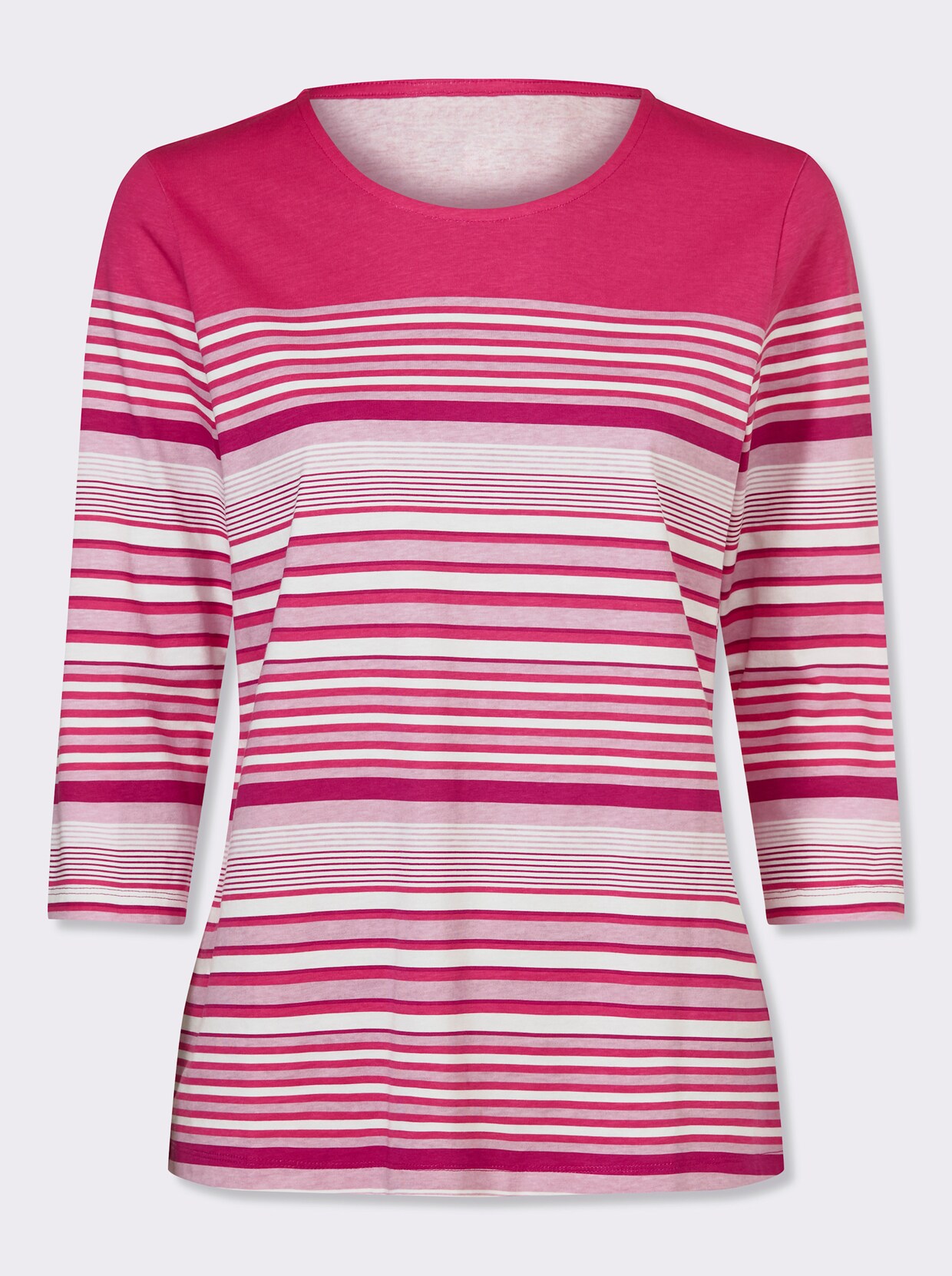 3/4-Arm-Shirt - fuchsia-ecru-geringelt