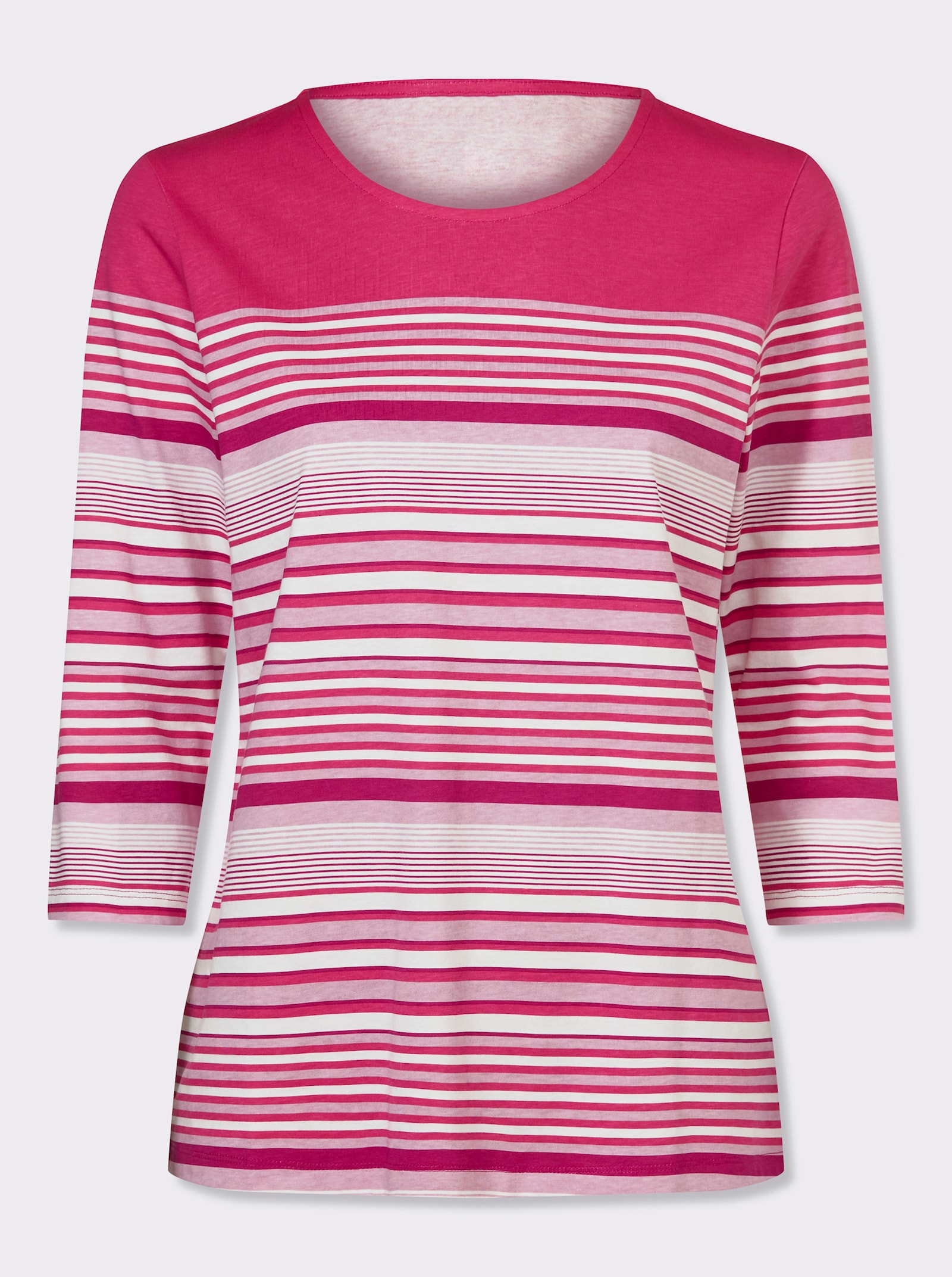 3/4-Arm-Shirt aus Baumwolle, gestreift - fuchsia-ecru-geringelt