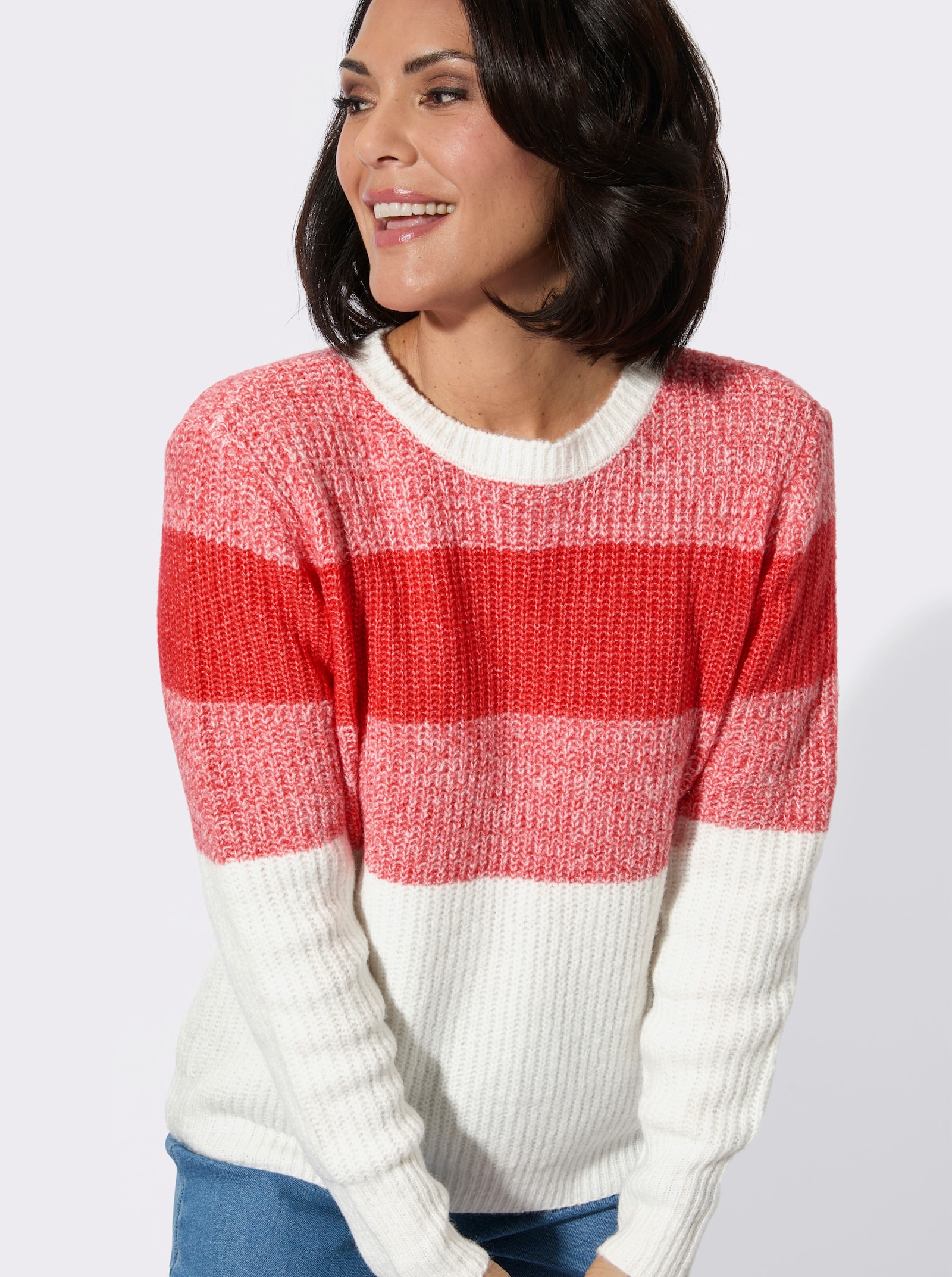 Rundhalspullover - hummer-ecru-gemustert