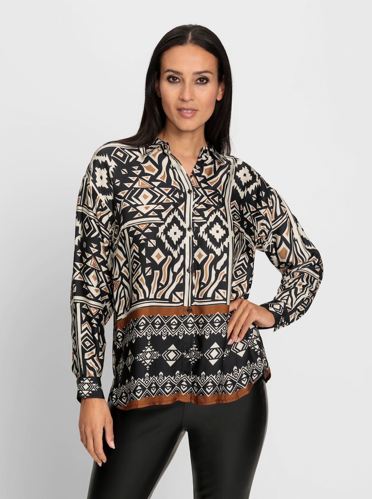heine Overhemdblouse - camel/zwart geprint