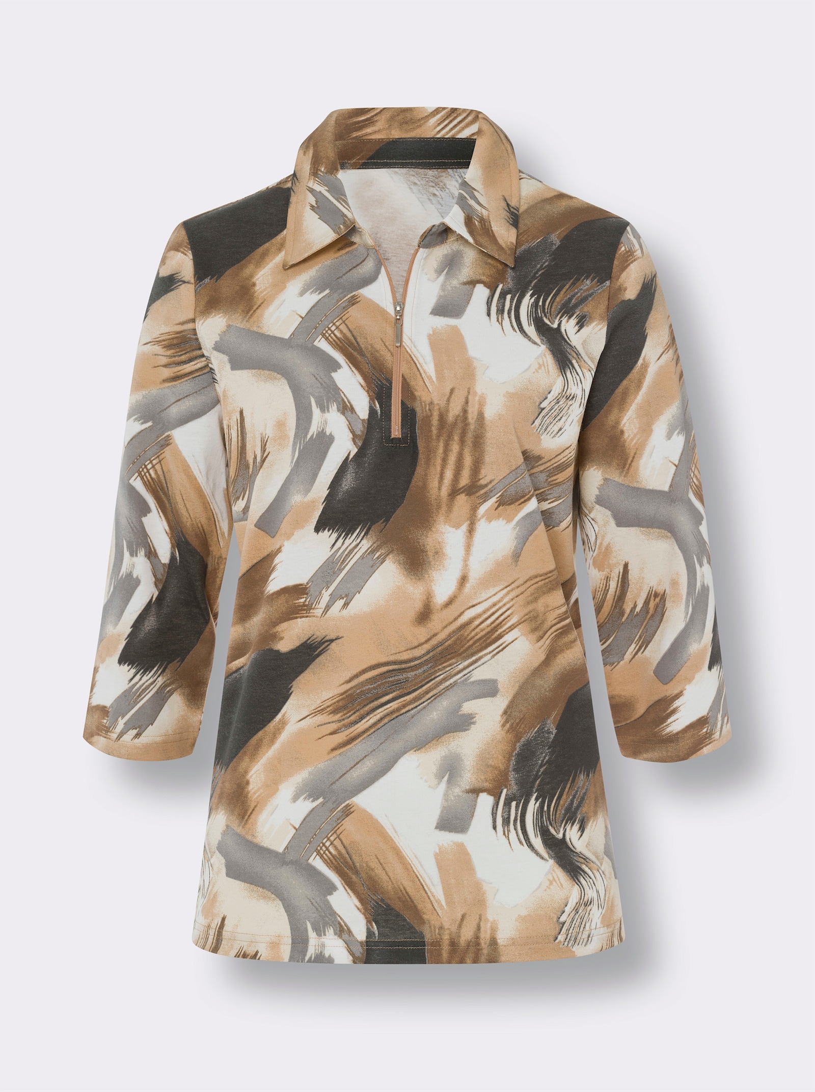 Poloshirt mit 3/4-Ärmeln, bedruckt - ecru-camel-bedruckt