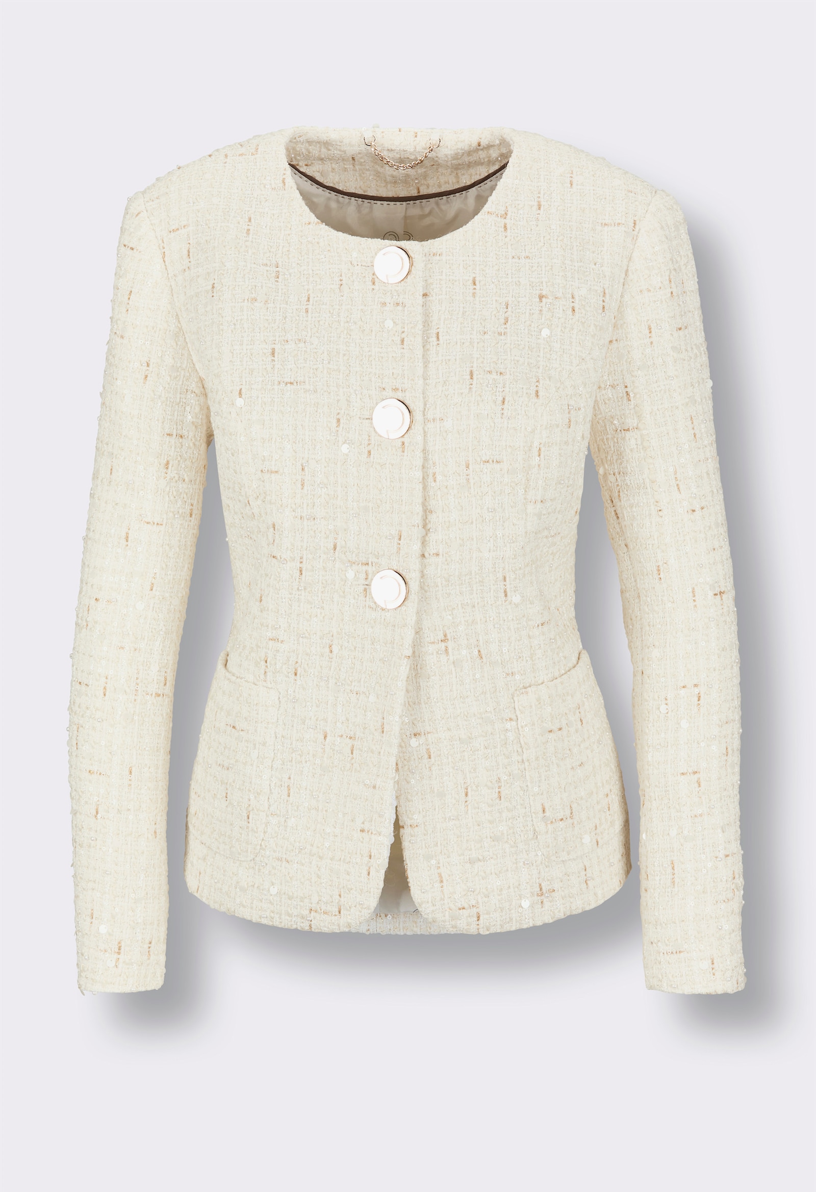 CREATION L PREMIUM Woll-Mix-Bouclé-Blazer mit Zierperlen und Pailletten - ecru