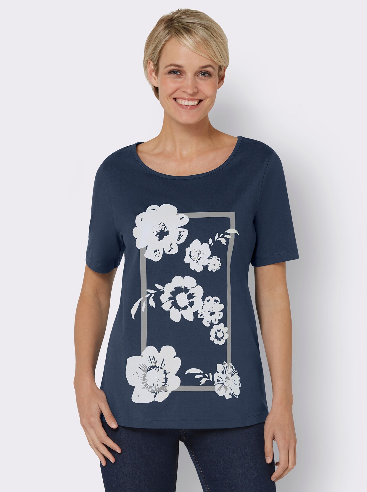 Shirt met korte mouwen - donkerblauw geprint