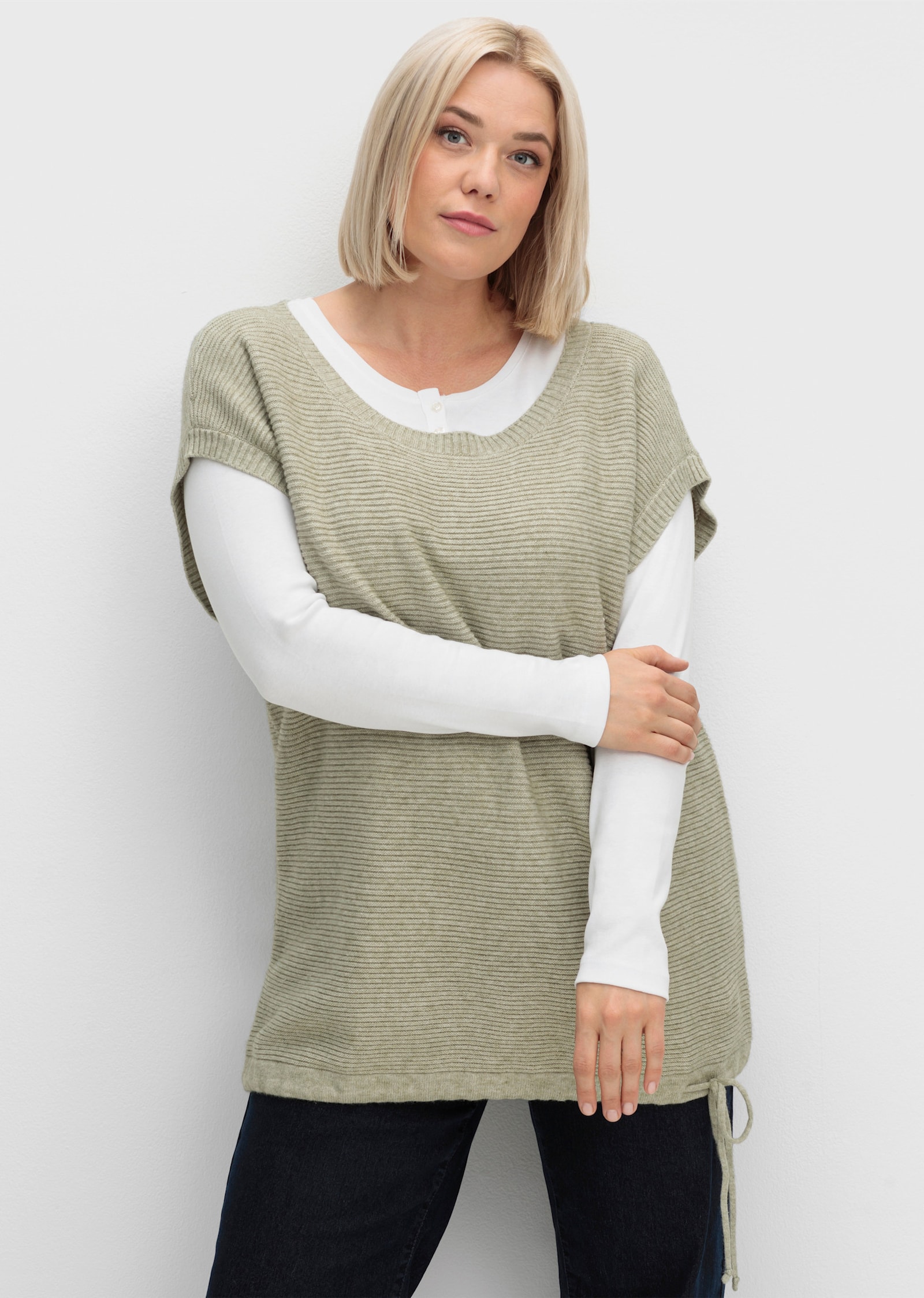 Pullunder mit weitenregulierbarem Saum - khaki-meliert