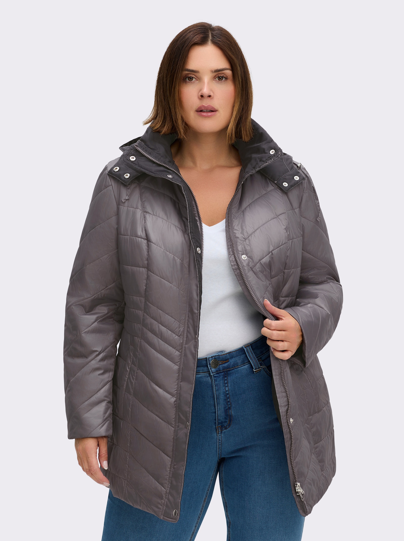 Steppjacke mit Kontrastfutter - taupe-schwarz