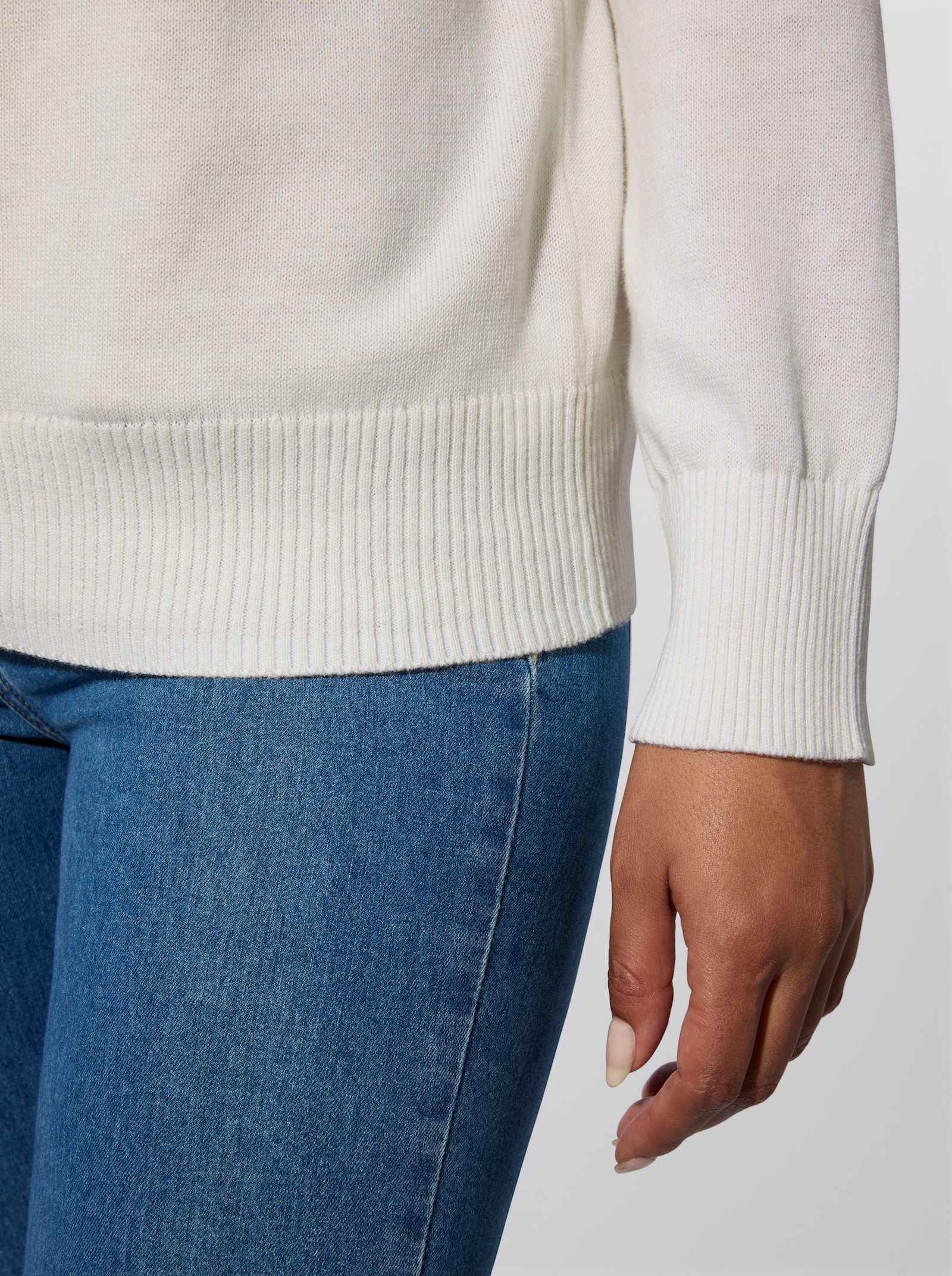Svetr s žebrovanými lemy - ecru