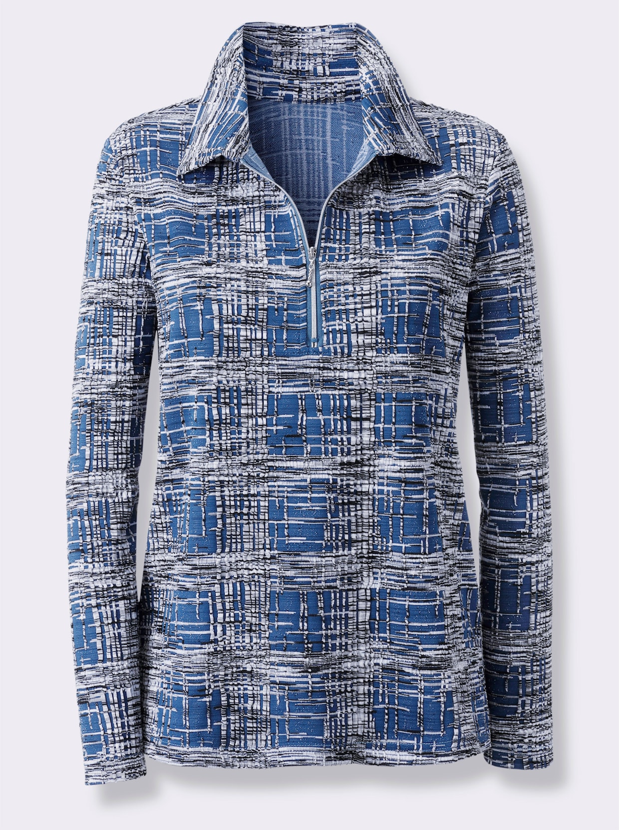 Poloshirt - jeansblauw/steengrijs gedessineerd