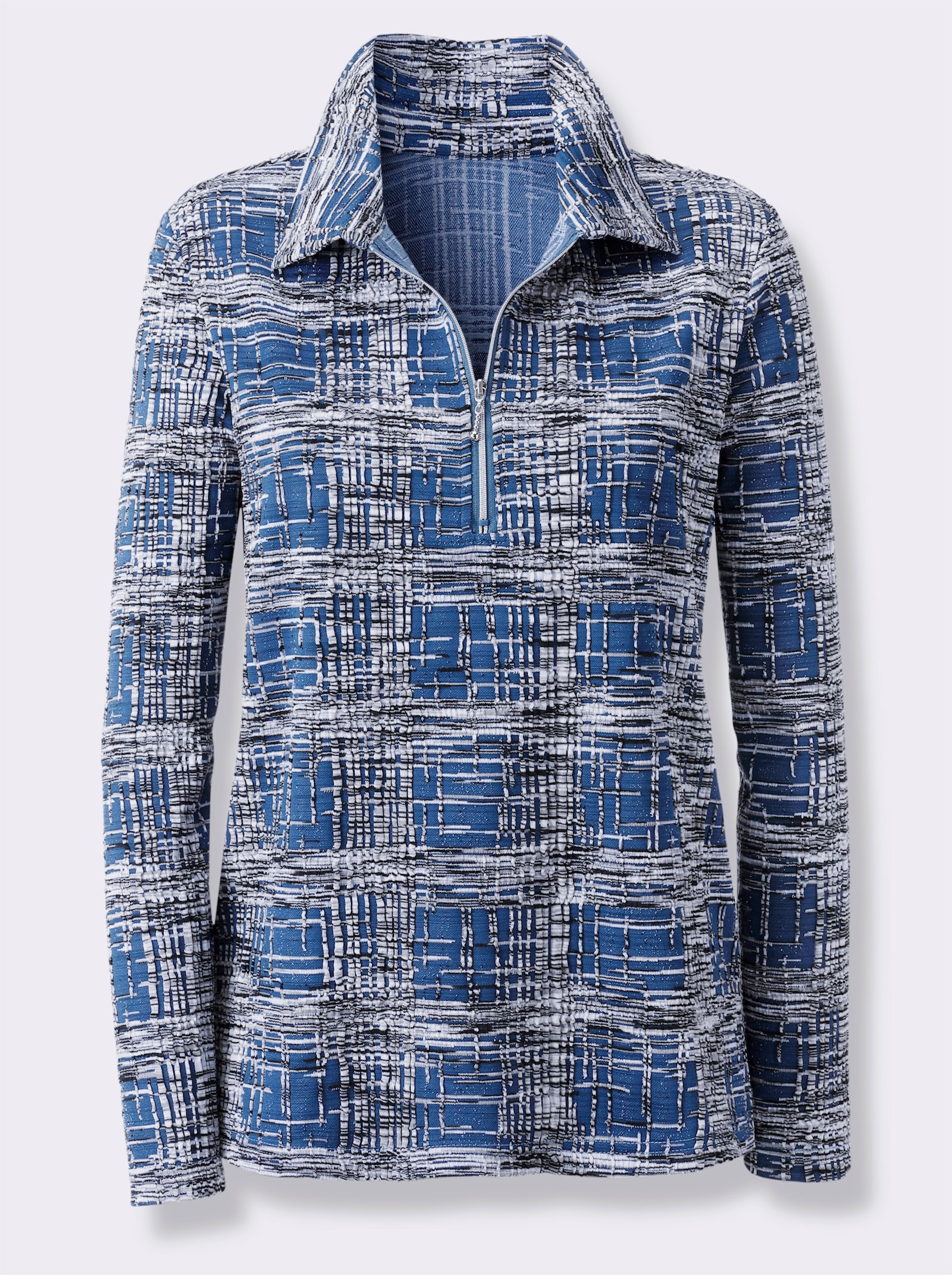 Poloshirt in wärmender Qualität - jeansblau-steingrau-gemustert