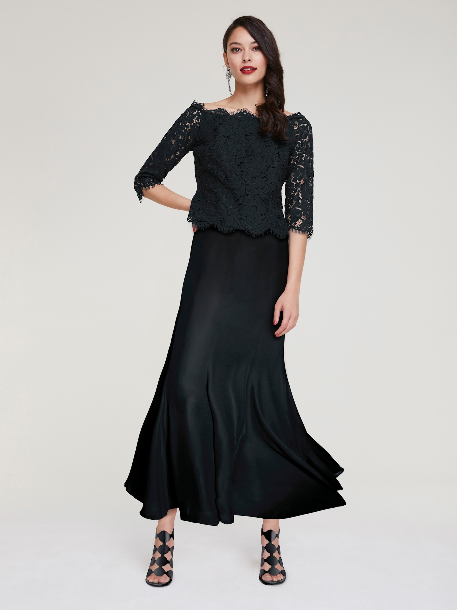 heine Godetrock aus transparentem Chiffon - schwarz